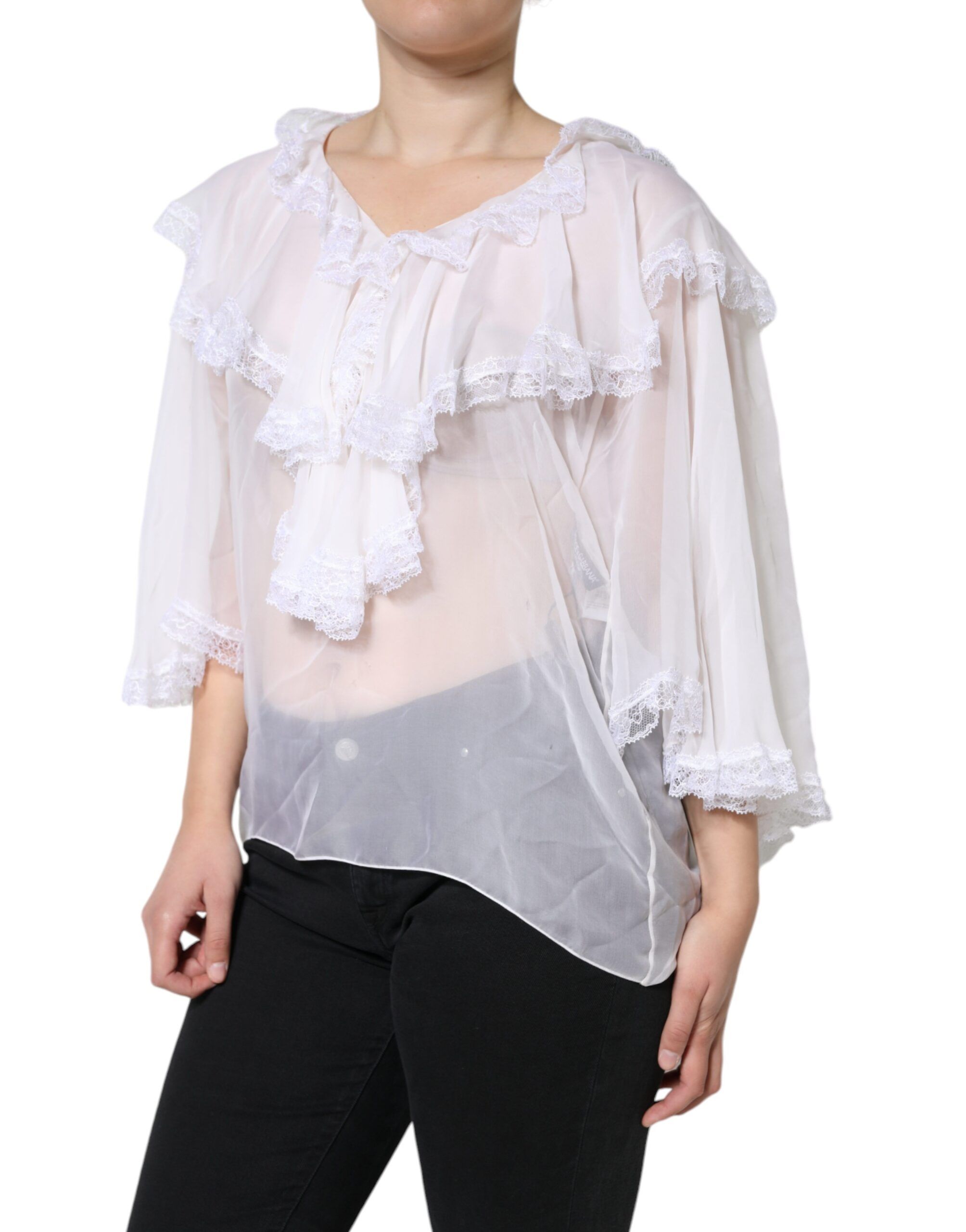 Ruffles Lace Long Sleeve Blouse Women's Top - Dolce & Gabbana - Modalova