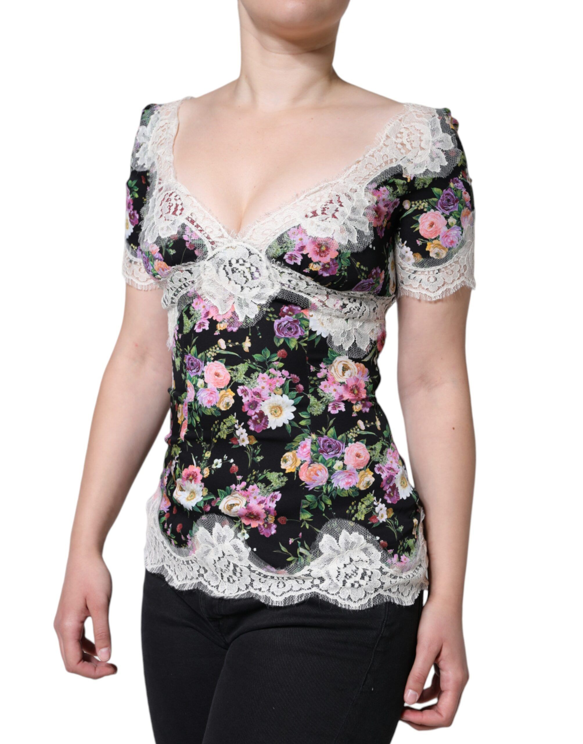 Floral Lace Short Sleeves Blouse Women's Top - Dolce & Gabbana - Modalova