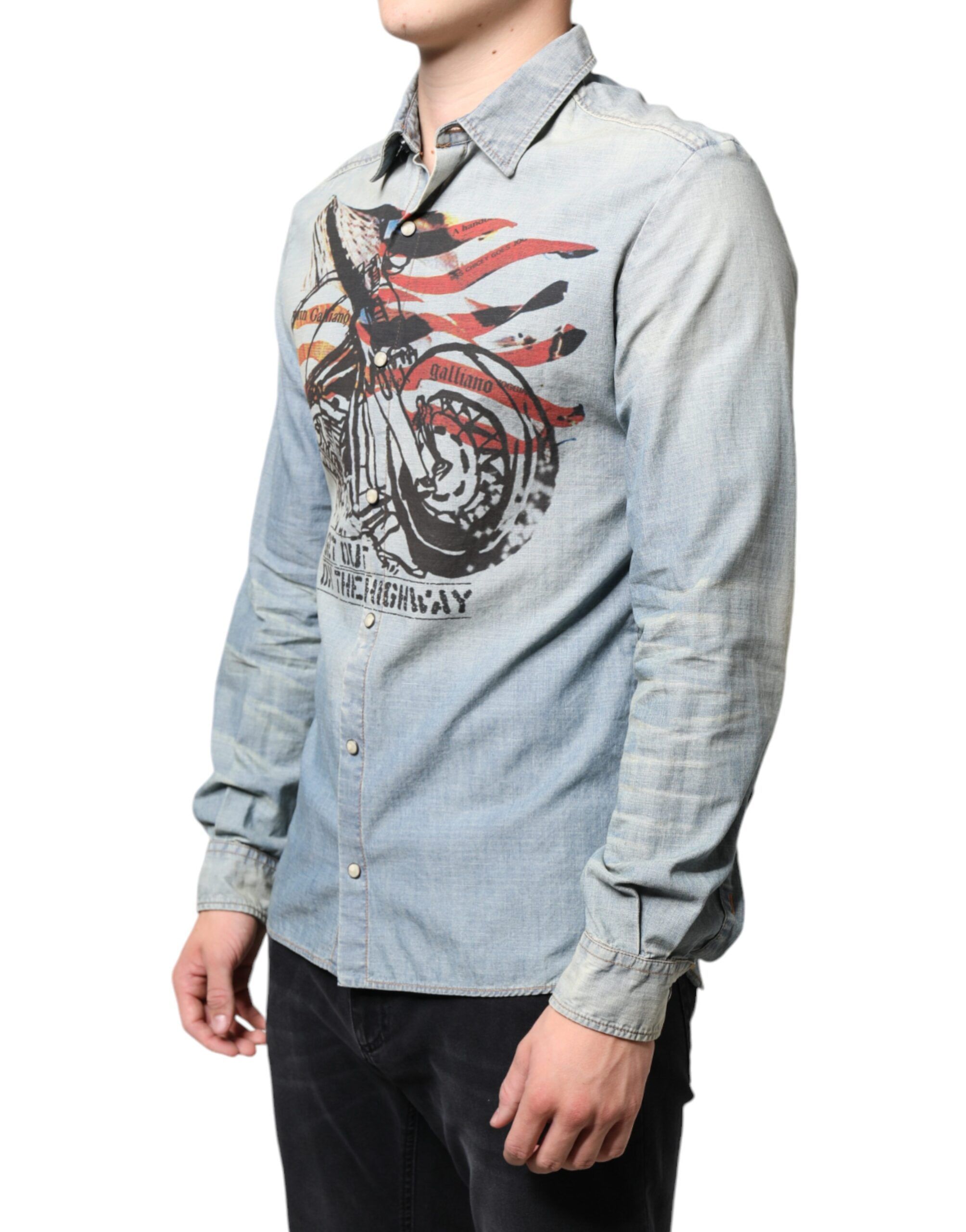 Printed Cotton Denim Long Sleeves Men's Shirt - John Galliano - Modalova