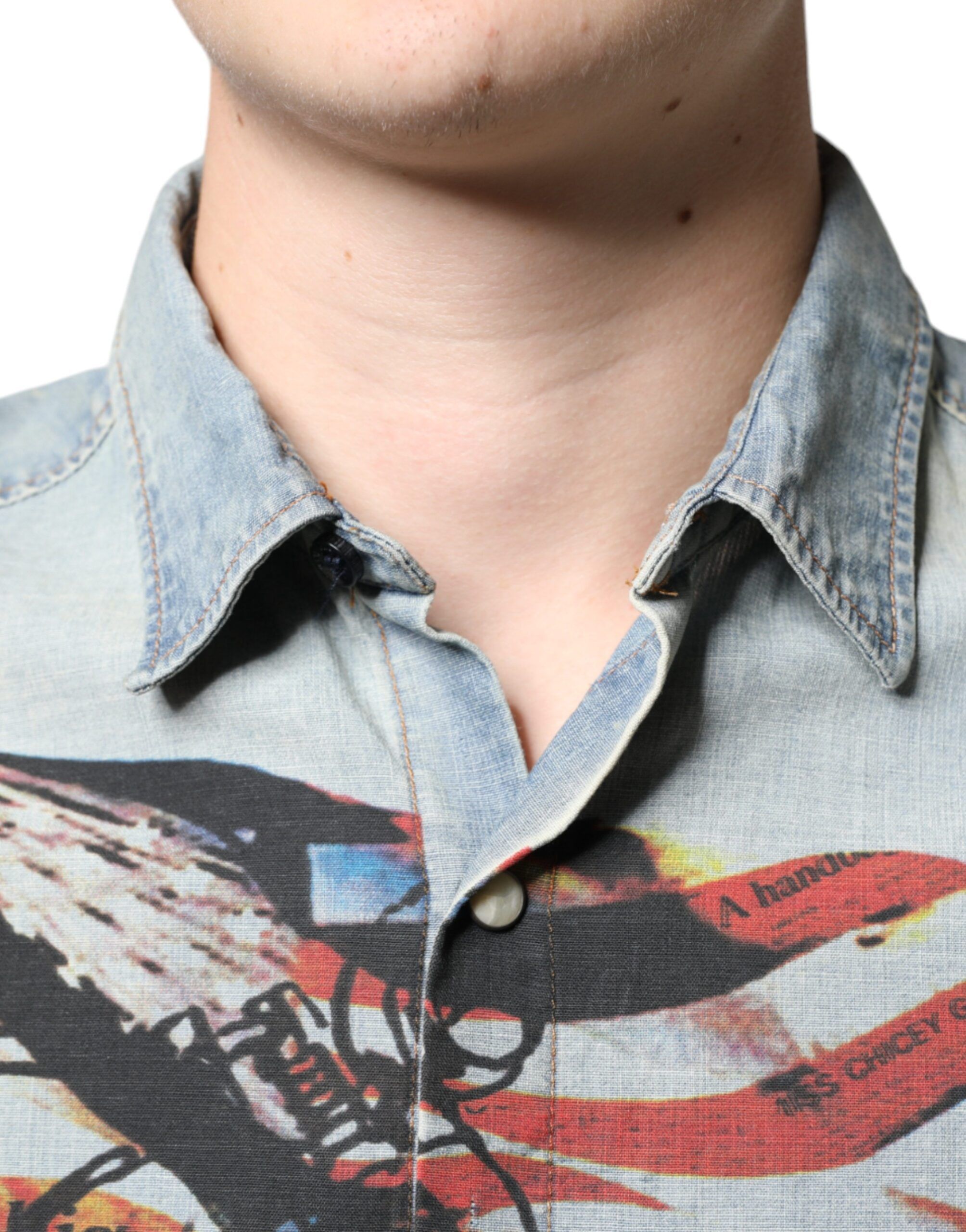 Printed Cotton Denim Long Sleeves Men's Shirt - John Galliano - Modalova