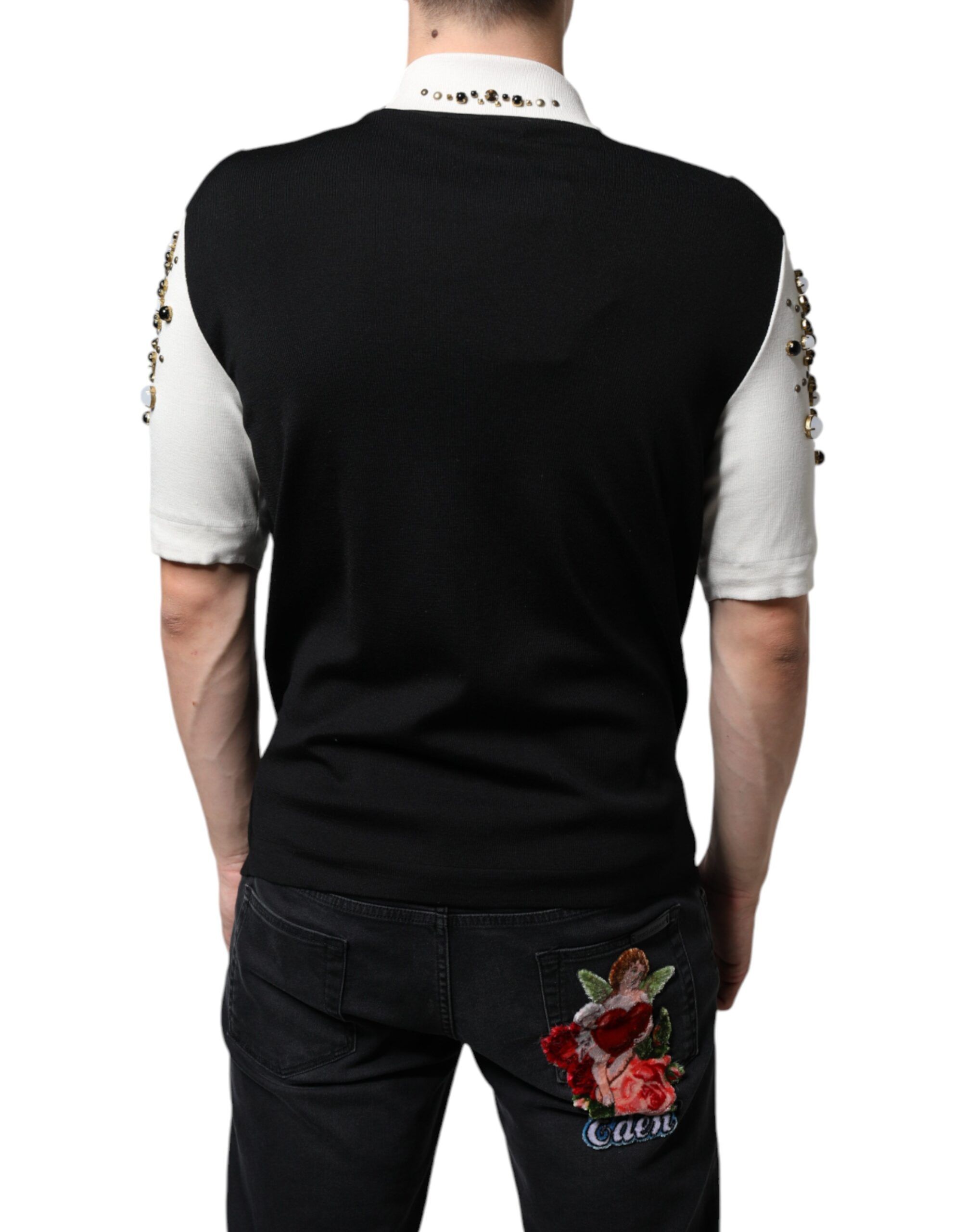 White Black Silk Studded Stone Crystal Men's Shirt - Dolce & Gabbana - Modalova