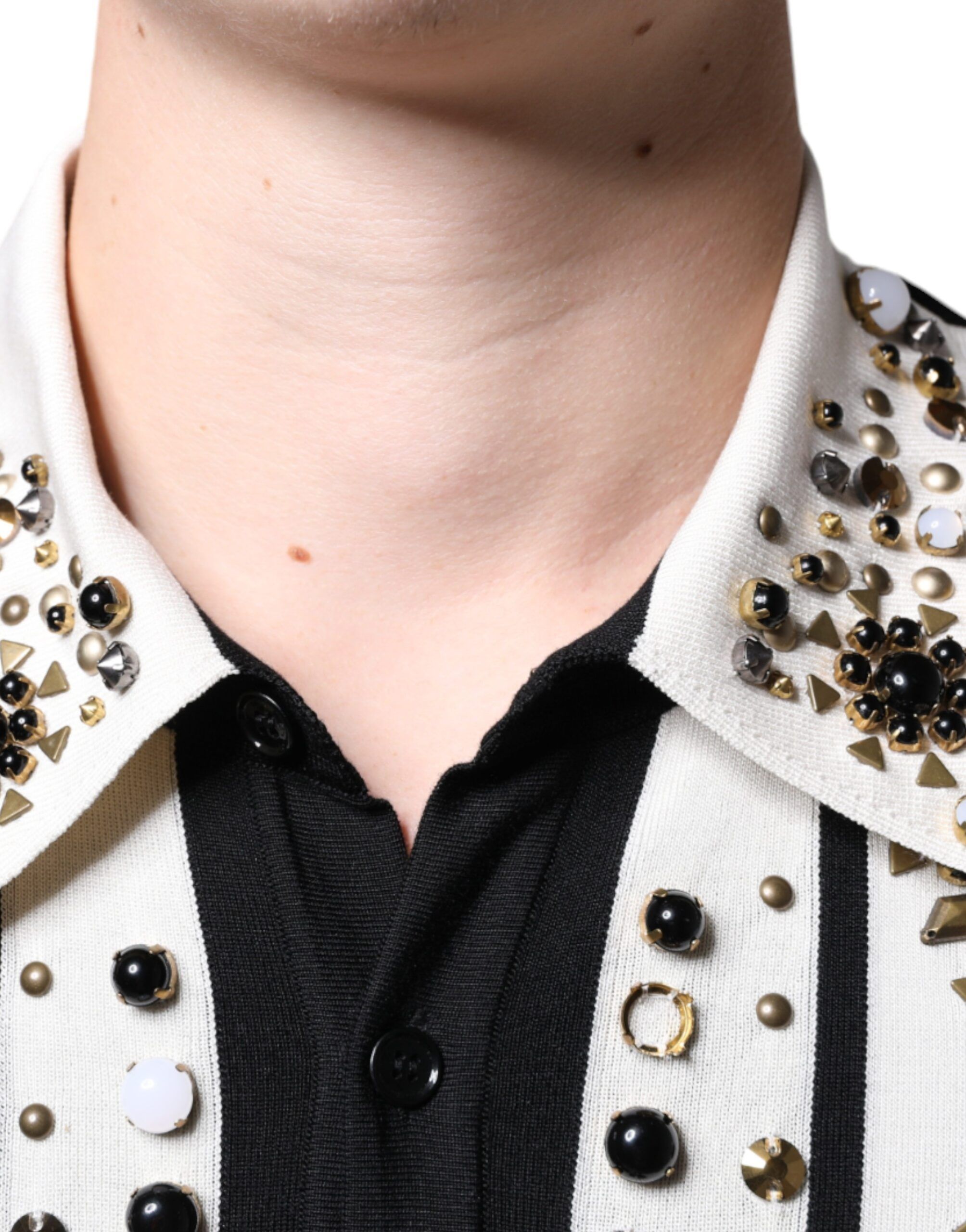 White Black Silk Studded Stone Crystal Men's Shirt - Dolce & Gabbana - Modalova