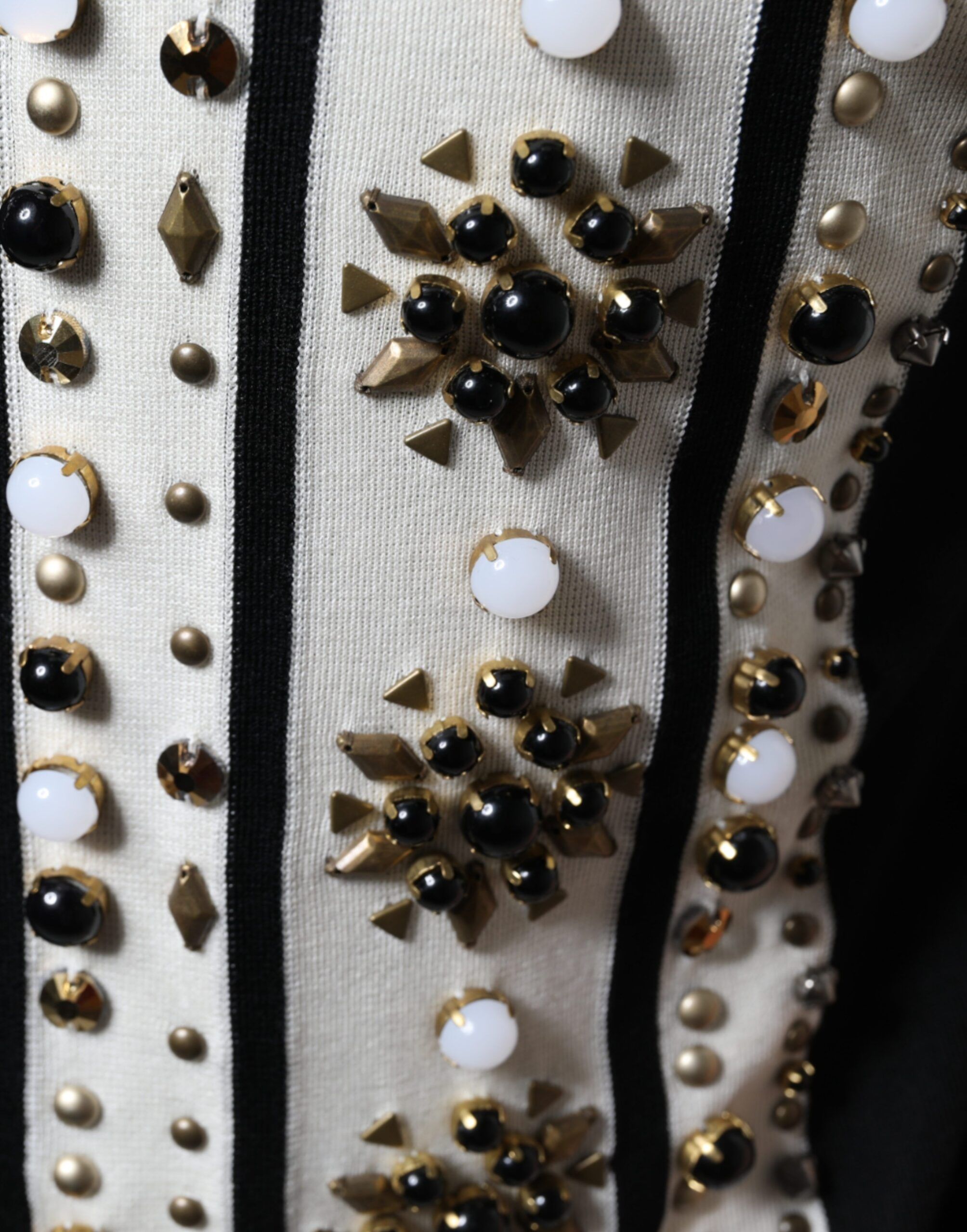 White Black Silk Studded Stone Crystal Men's Shirt - Dolce & Gabbana - Modalova