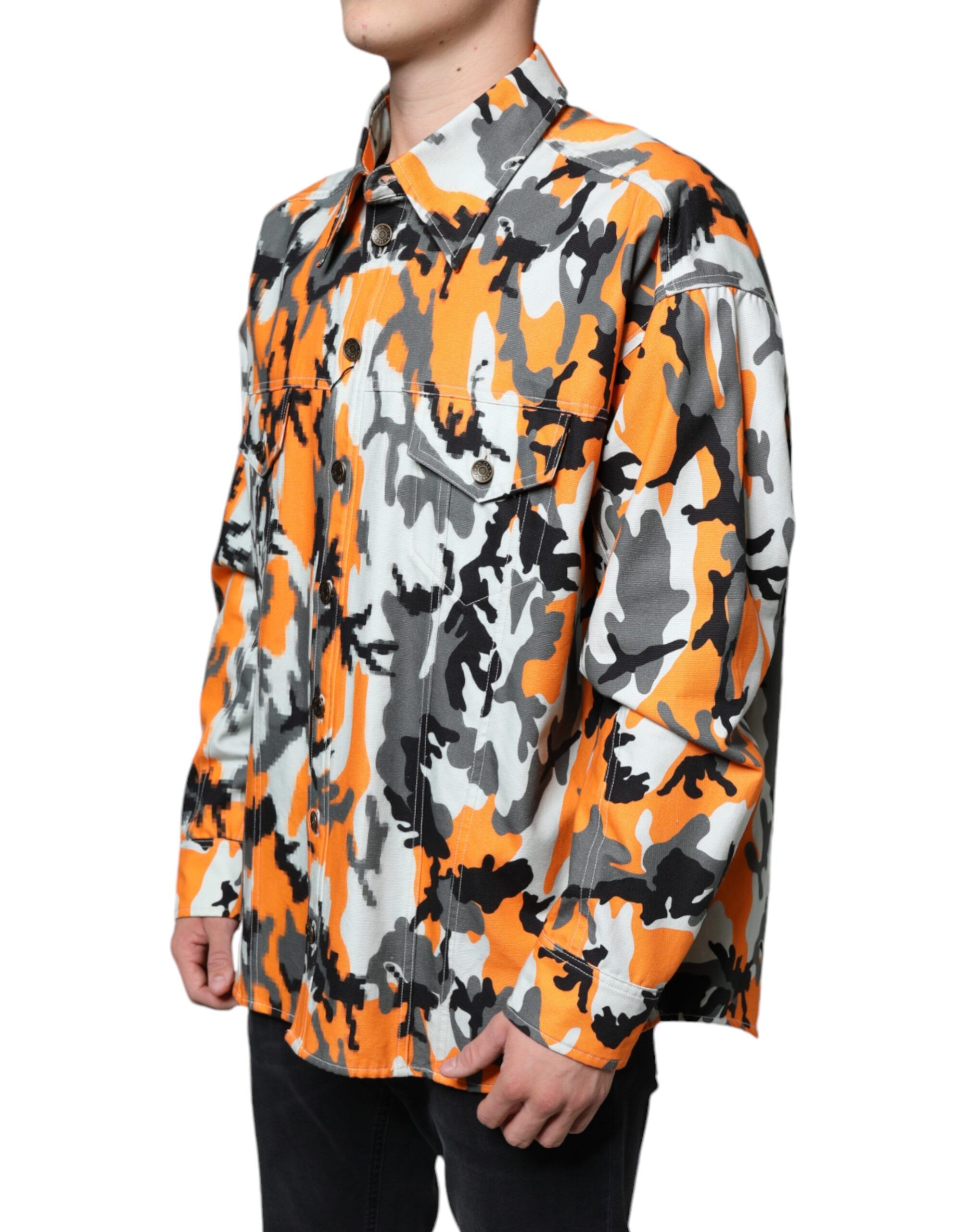 Camouflage Cotton Denim Collared Men's Jacket - Dolce & Gabbana - Modalova