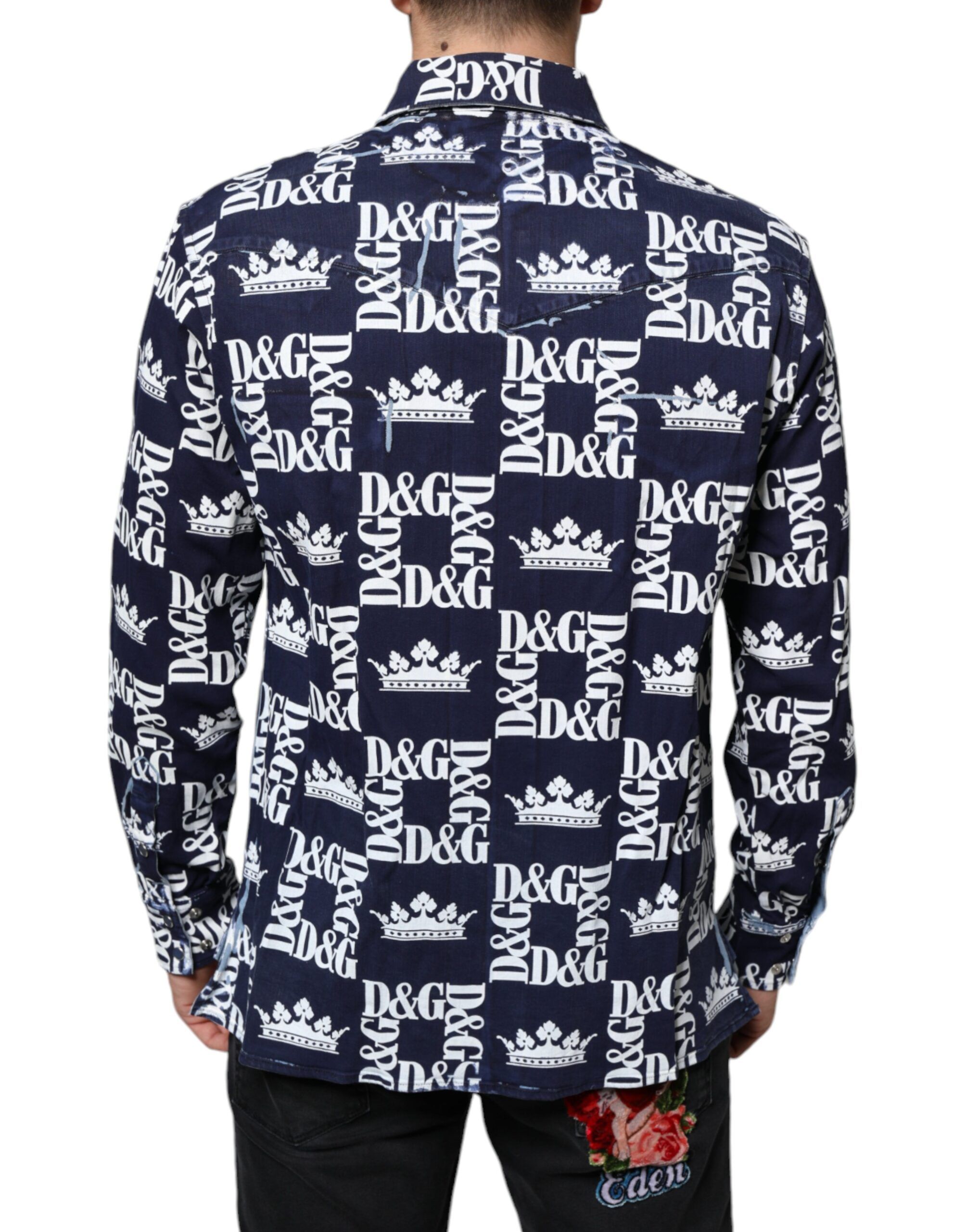 Blue Crown Logo Print Slim Fit Cotton Men's Shirt - Dolce & Gabbana - Modalova