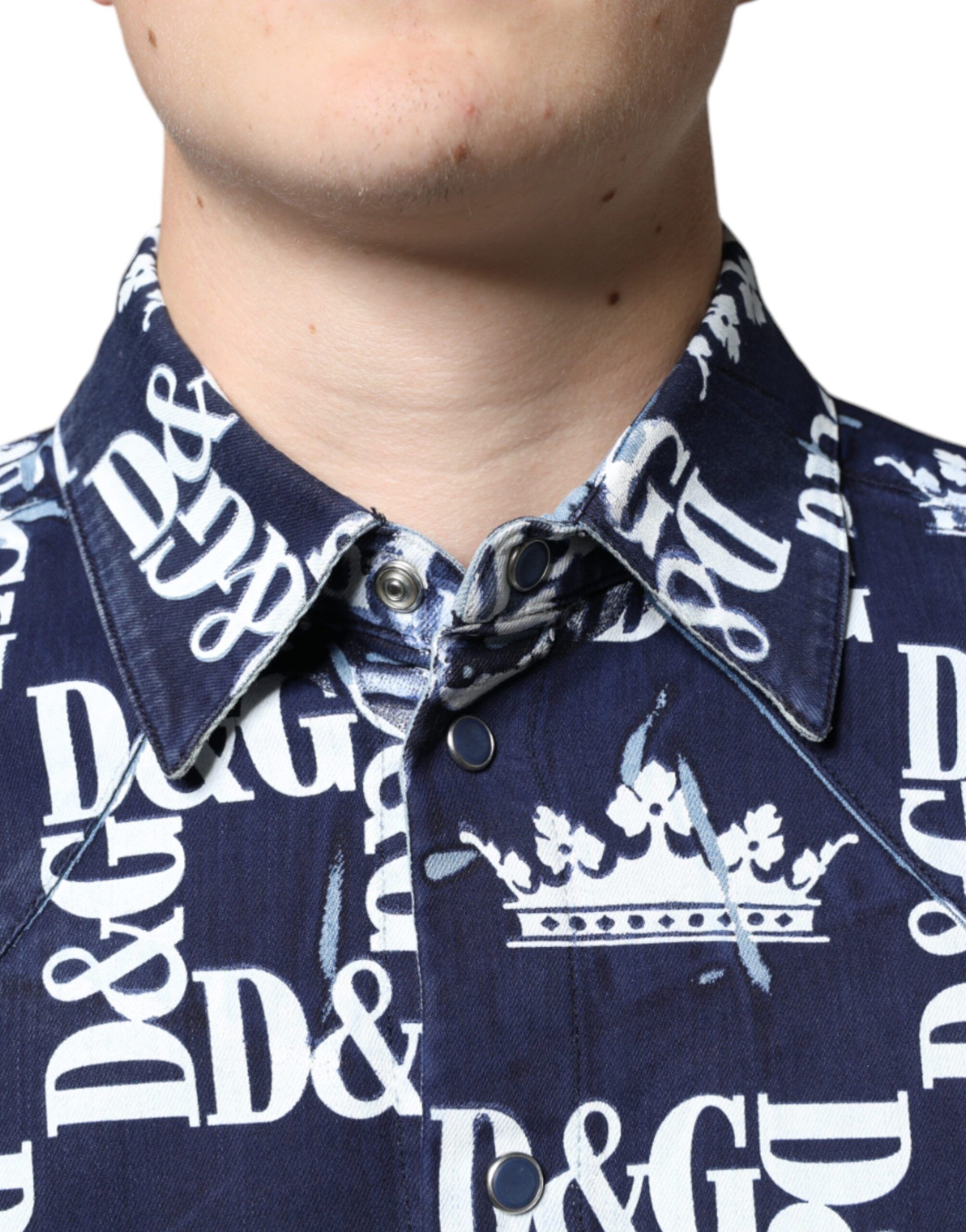 Blue Crown Logo Print Slim Fit Cotton Men's Shirt - Dolce & Gabbana - Modalova