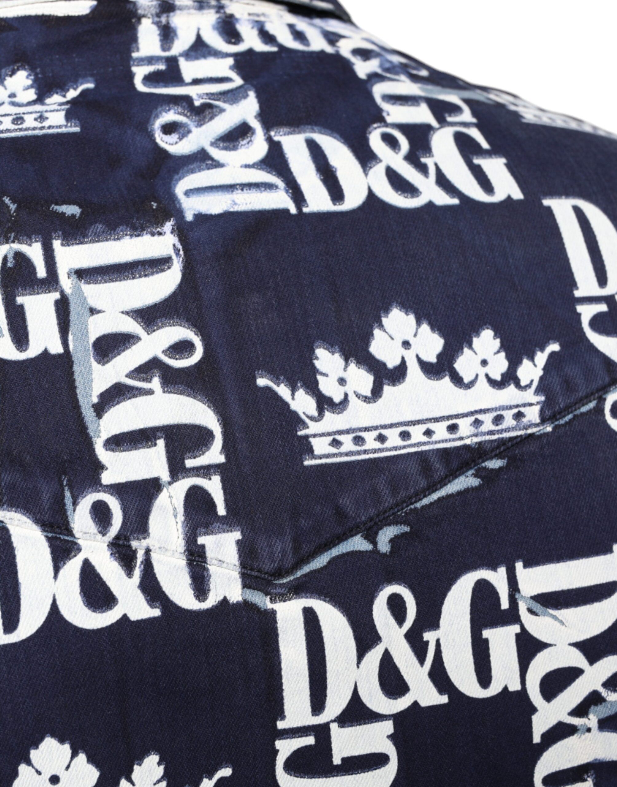 Blue Crown Logo Print Slim Fit Cotton Men's Shirt - Dolce & Gabbana - Modalova