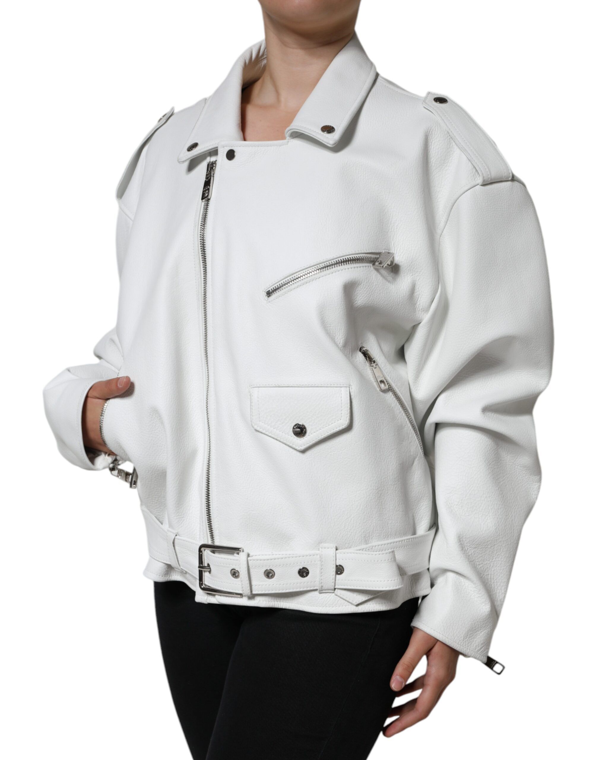Lambskin Leather Biker Coat Women's Jacket (Pre-Owned) - Dolce & Gabbana - Modalova