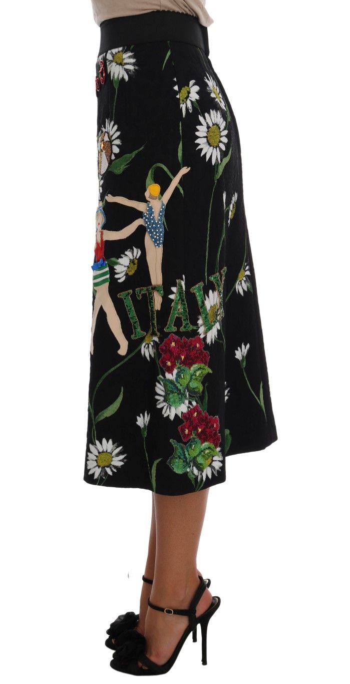 Black Embellished Daisy Brocade Women's Skirt - Dolce & Gabbana - Modalova