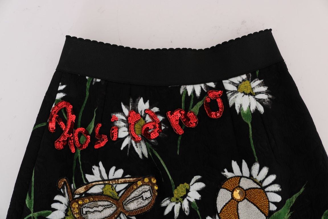 Black Embellished Daisy Brocade Women's Skirt - Dolce & Gabbana - Modalova