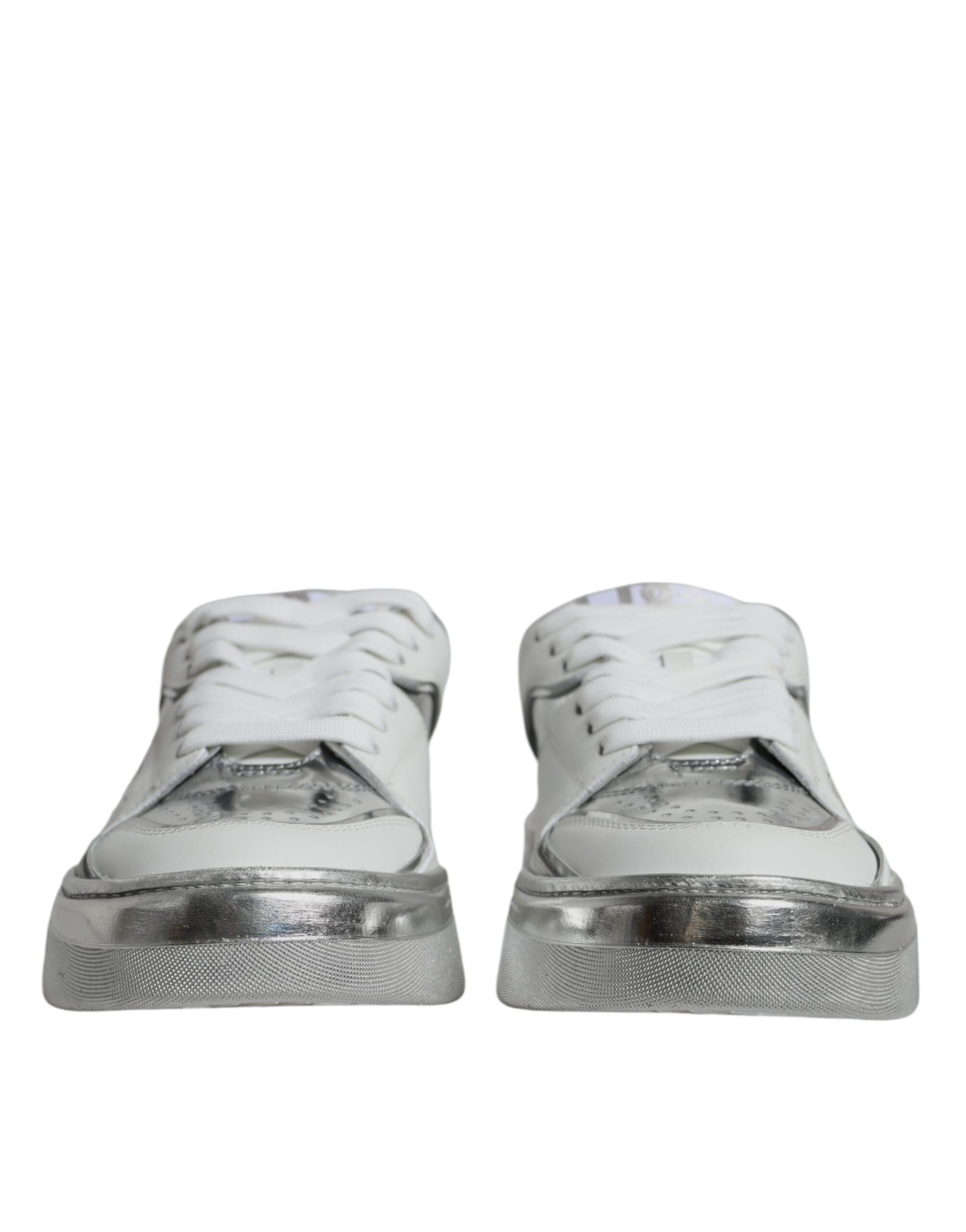 Silver Leather Low Top Sneakers Women's Shoes - Dolce & Gabbana - Modalova