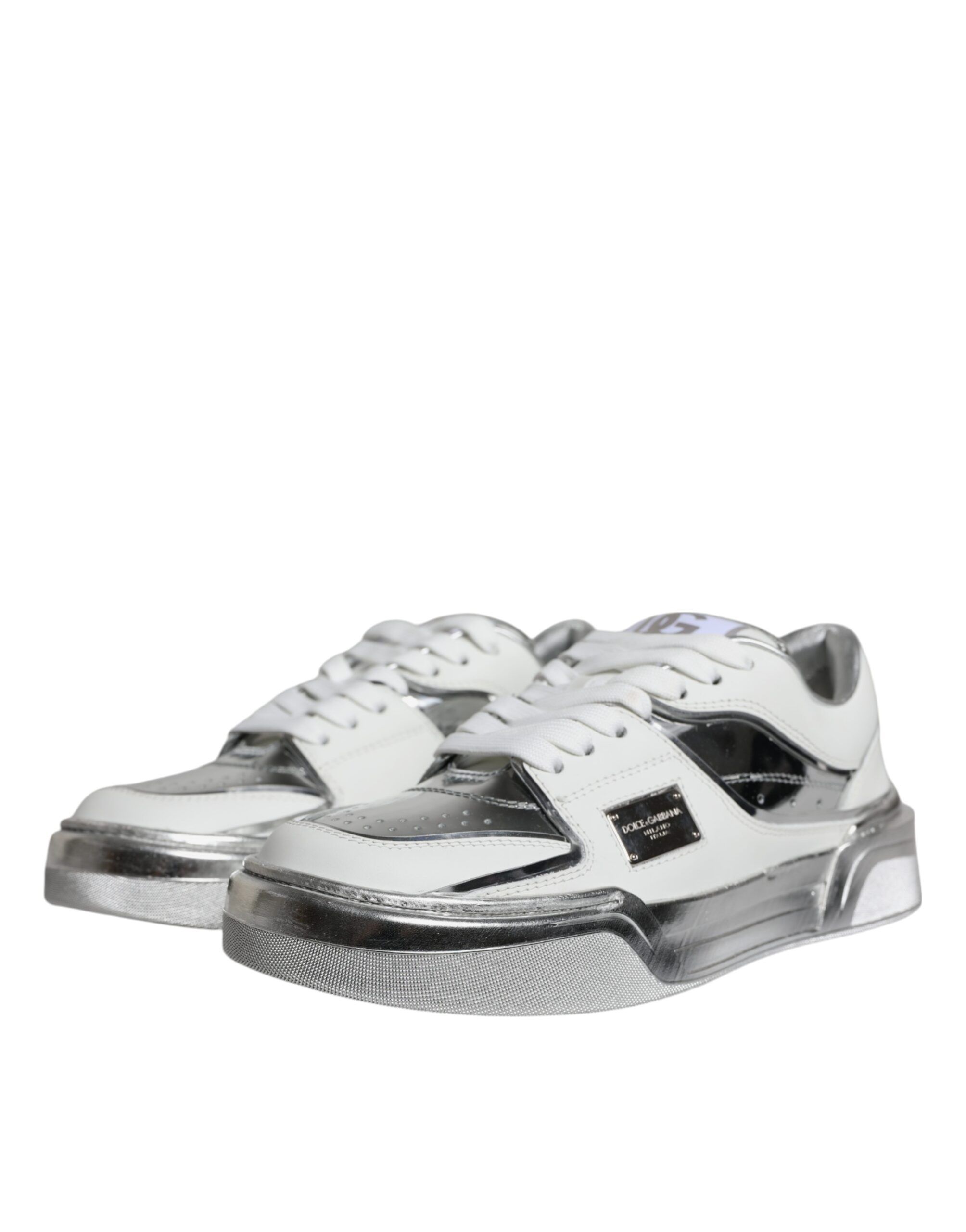 Silver Leather Low Top Sneakers Women's Shoes - Dolce & Gabbana - Modalova
