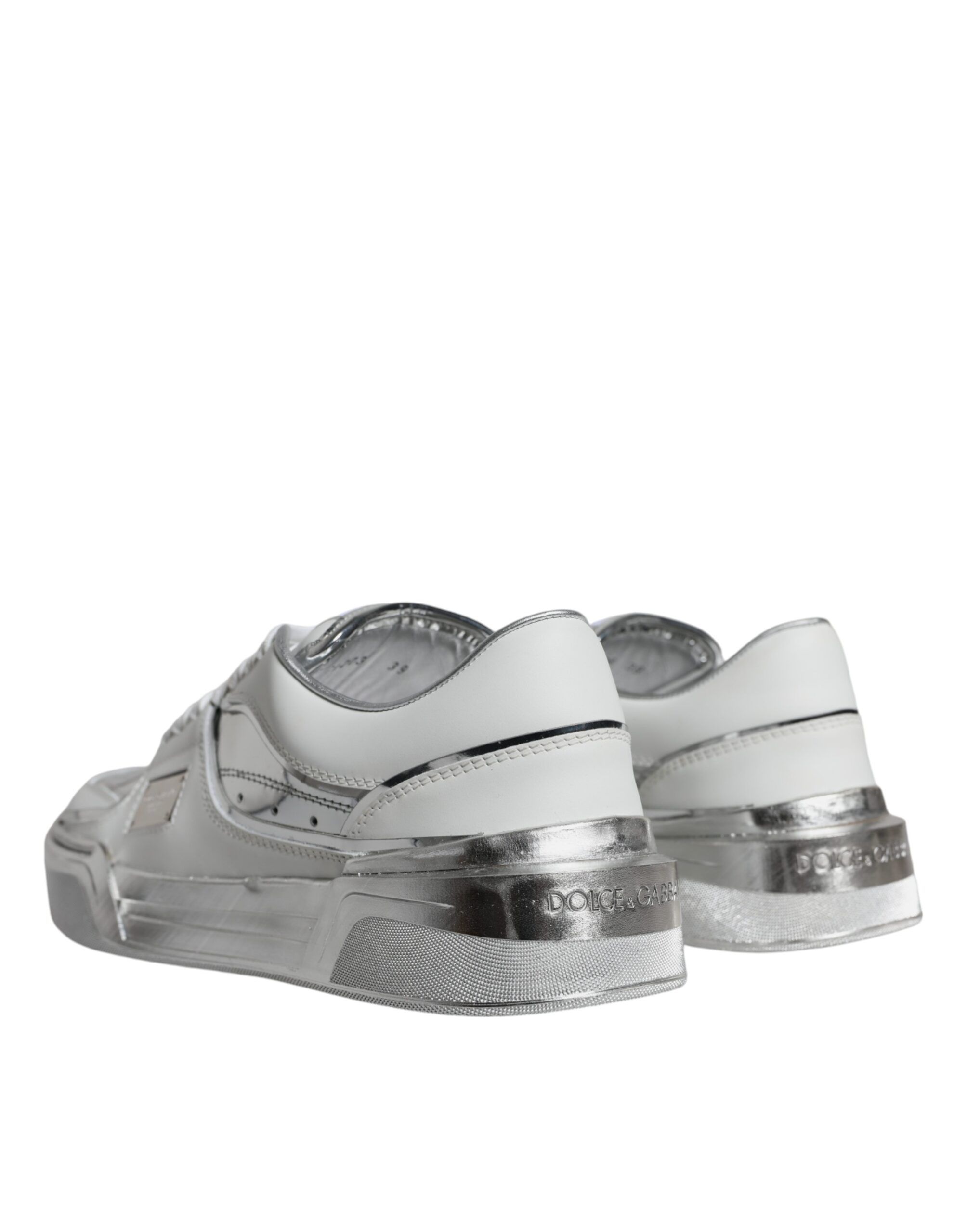 Silver Leather Low Top Sneakers Women's Shoes - Dolce & Gabbana - Modalova