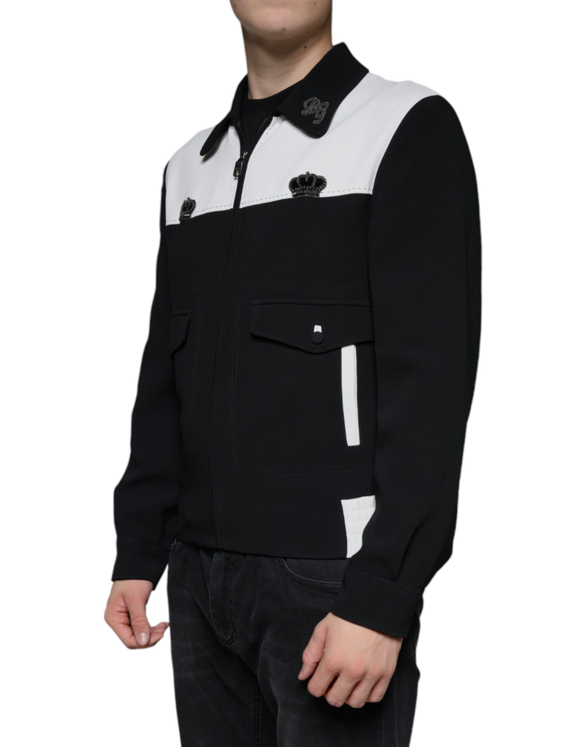 Black White DG Crown Full Zip Blouson Men's Jacket (Pre-Owned) - Dolce & Gabbana - Modalova