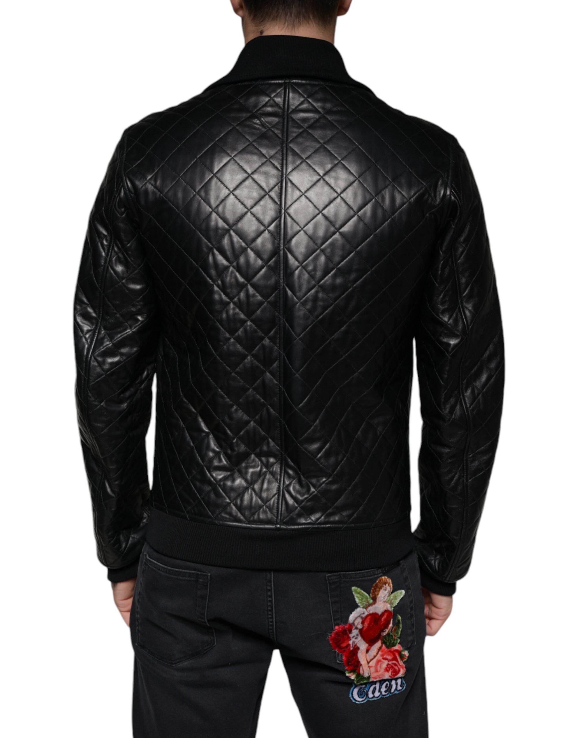 Calf Leather Quilted Full Zip Men's Jacket (Pre-Owned) - Dolce & Gabbana - Modalova