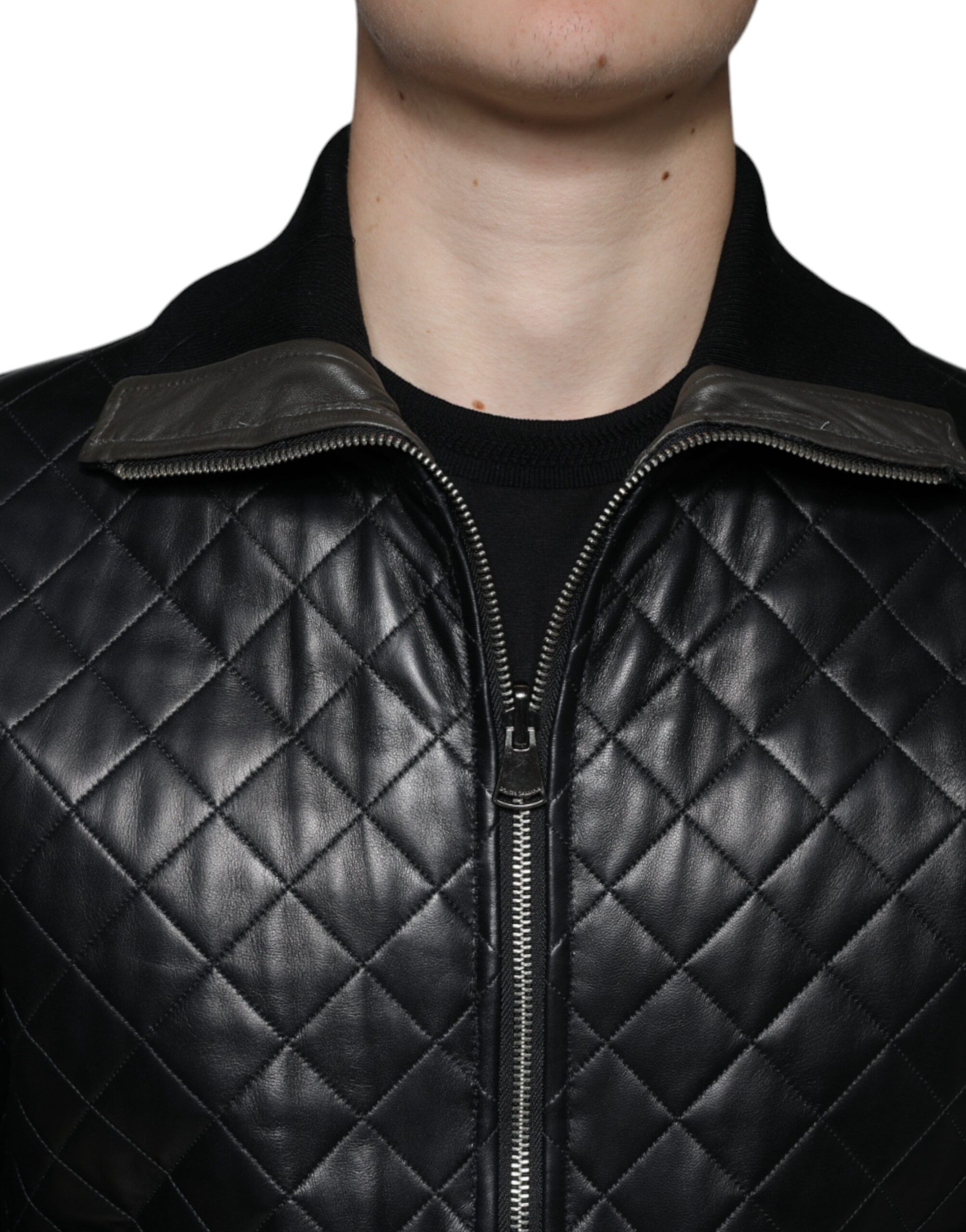 Calf Leather Quilted Full Zip Men's Jacket (Pre-Owned) - Dolce & Gabbana - Modalova