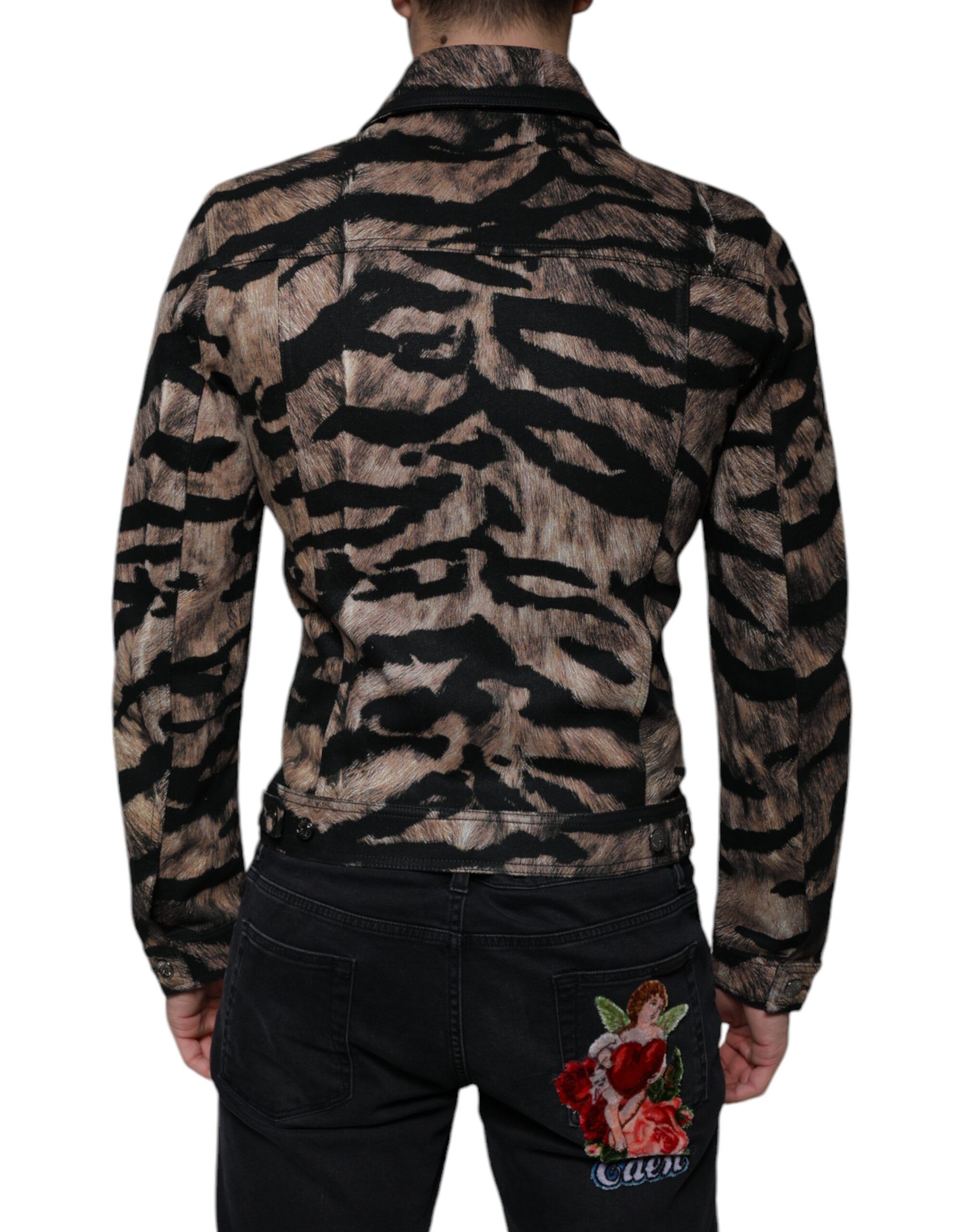 Brown Tiger Button Down Collared Men's Jacket - Dolce & Gabbana - Modalova