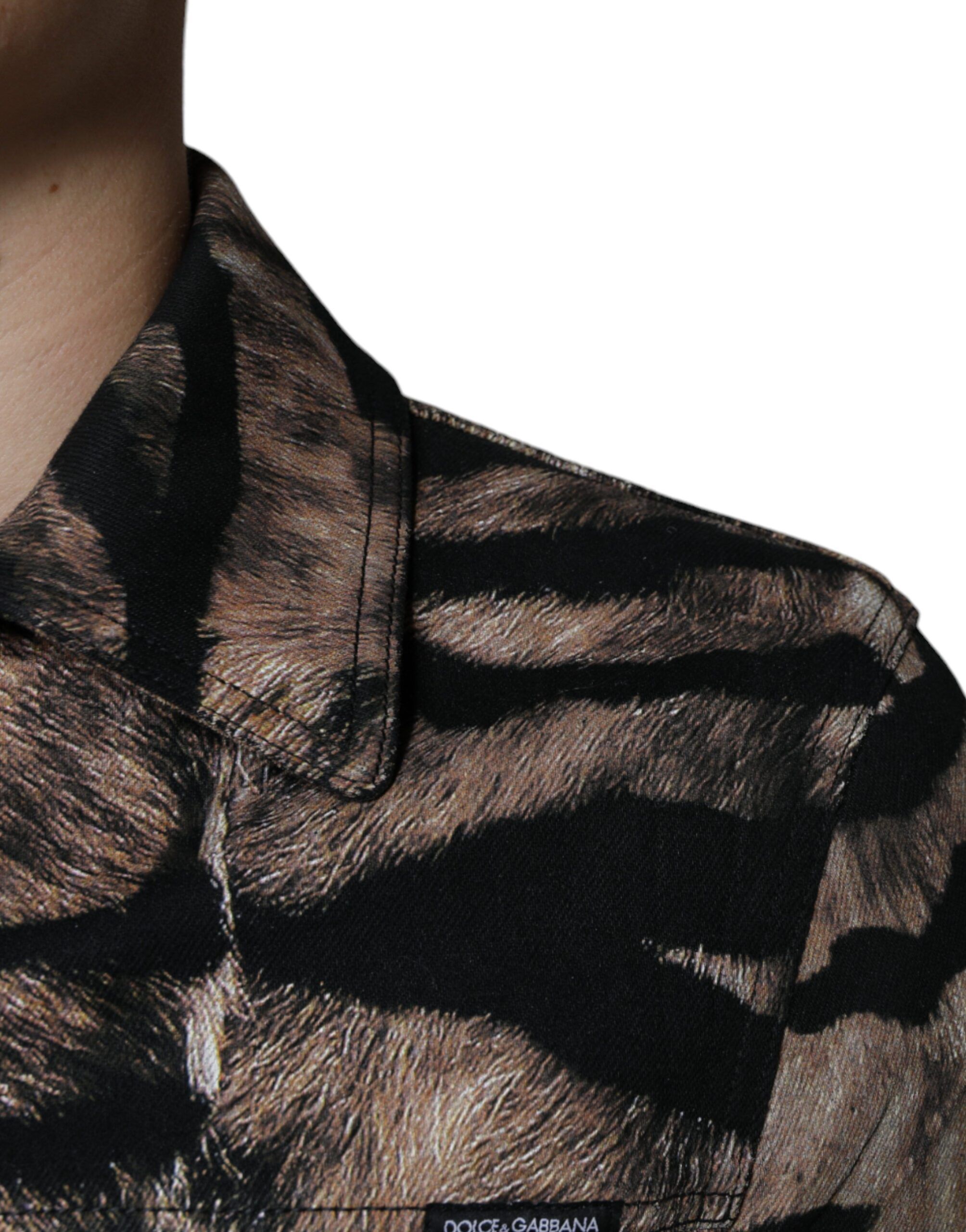 Brown Tiger Button Down Collared Men's Jacket - Dolce & Gabbana - Modalova