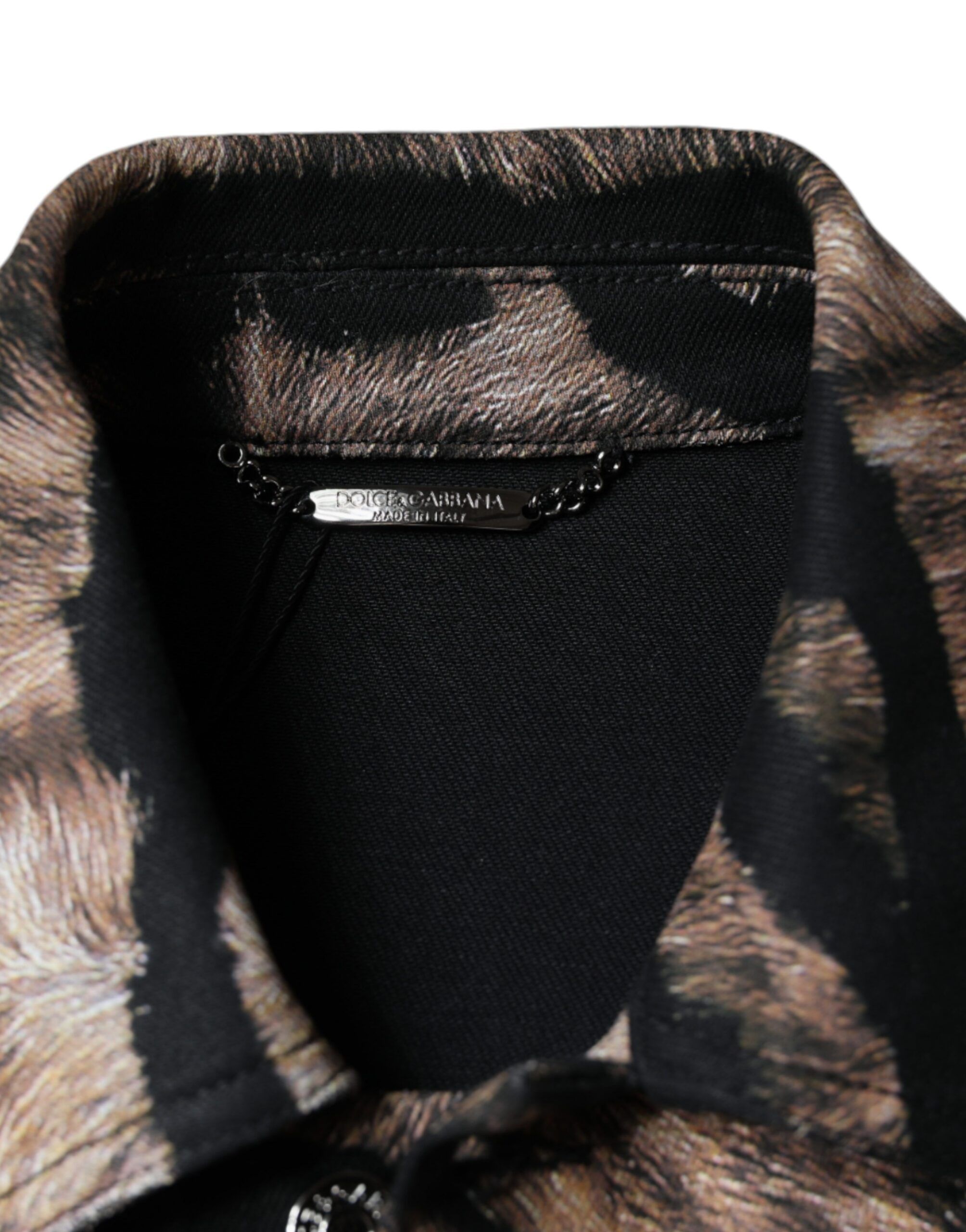 Brown Tiger Button Down Collared Men's Jacket - Dolce & Gabbana - Modalova