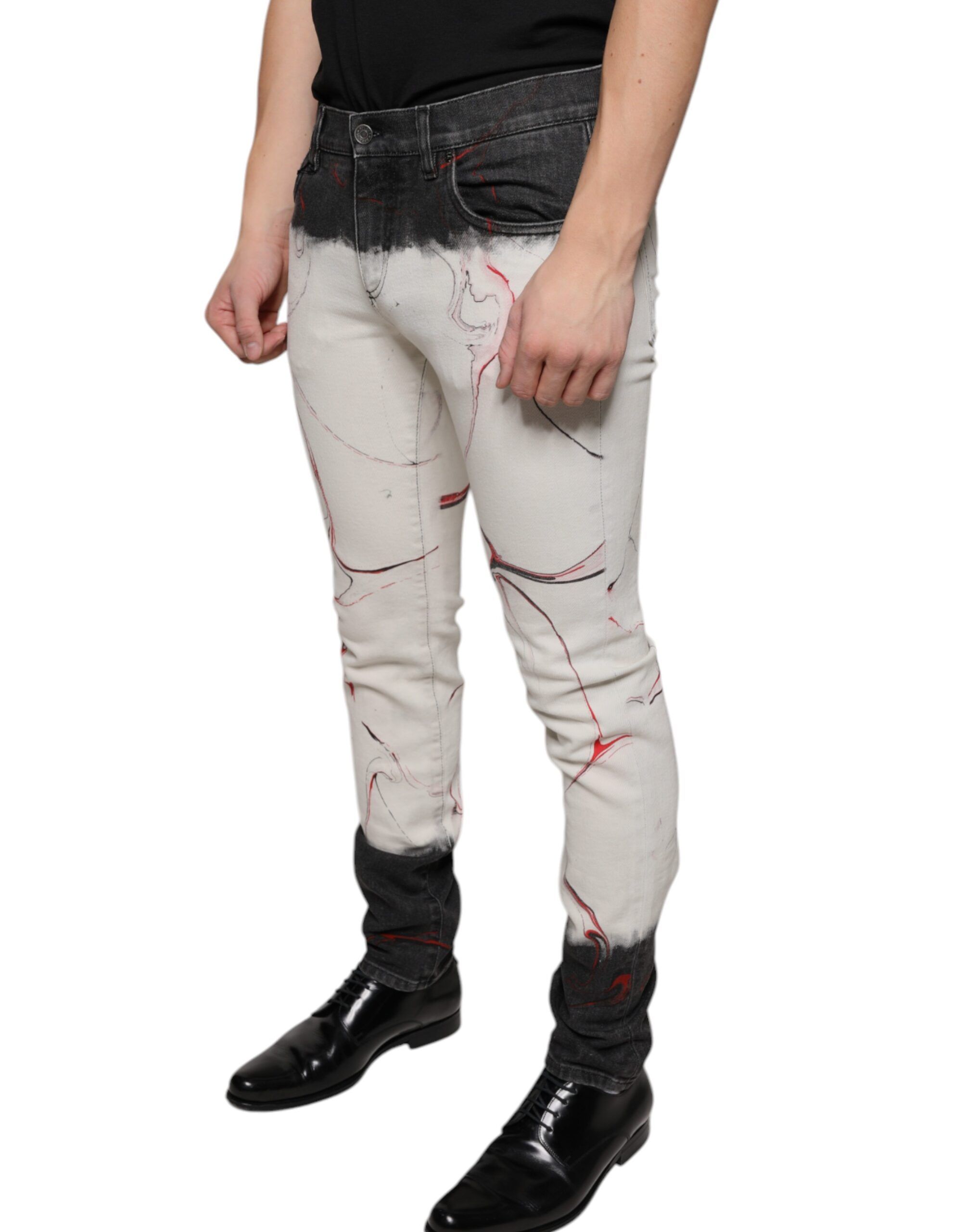 Black White Printed Skinny Men Denim Men's Jeans - Dolce & Gabbana - Modalova