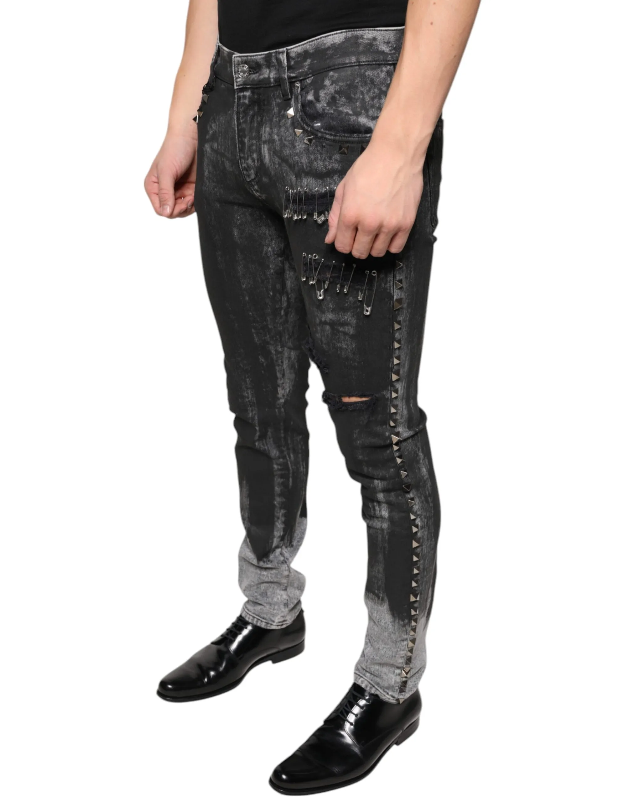 Embellished Cotton Skinny Denim Men's Jeans - Dolce & Gabbana - Modalova