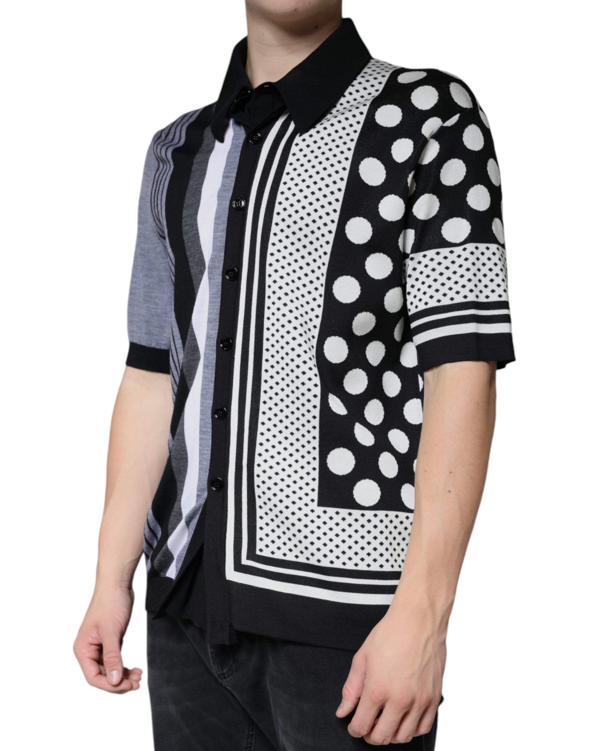 Black White Polka Dot Collared Polo Men's T-shirt - Dolce & Gabbana - Modalova