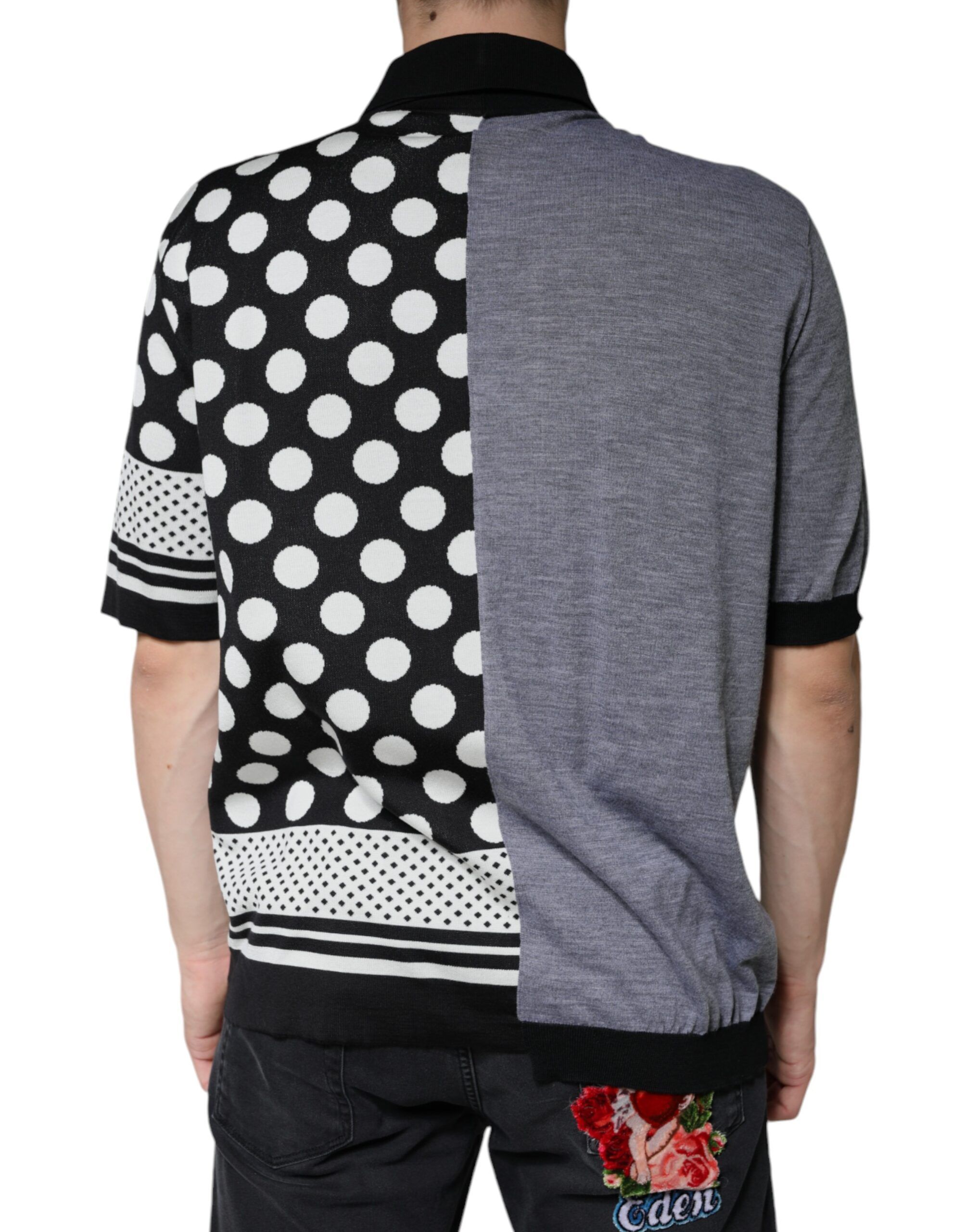 Black White Polka Dot Collared Polo Men's T-shirt - Dolce & Gabbana - Modalova