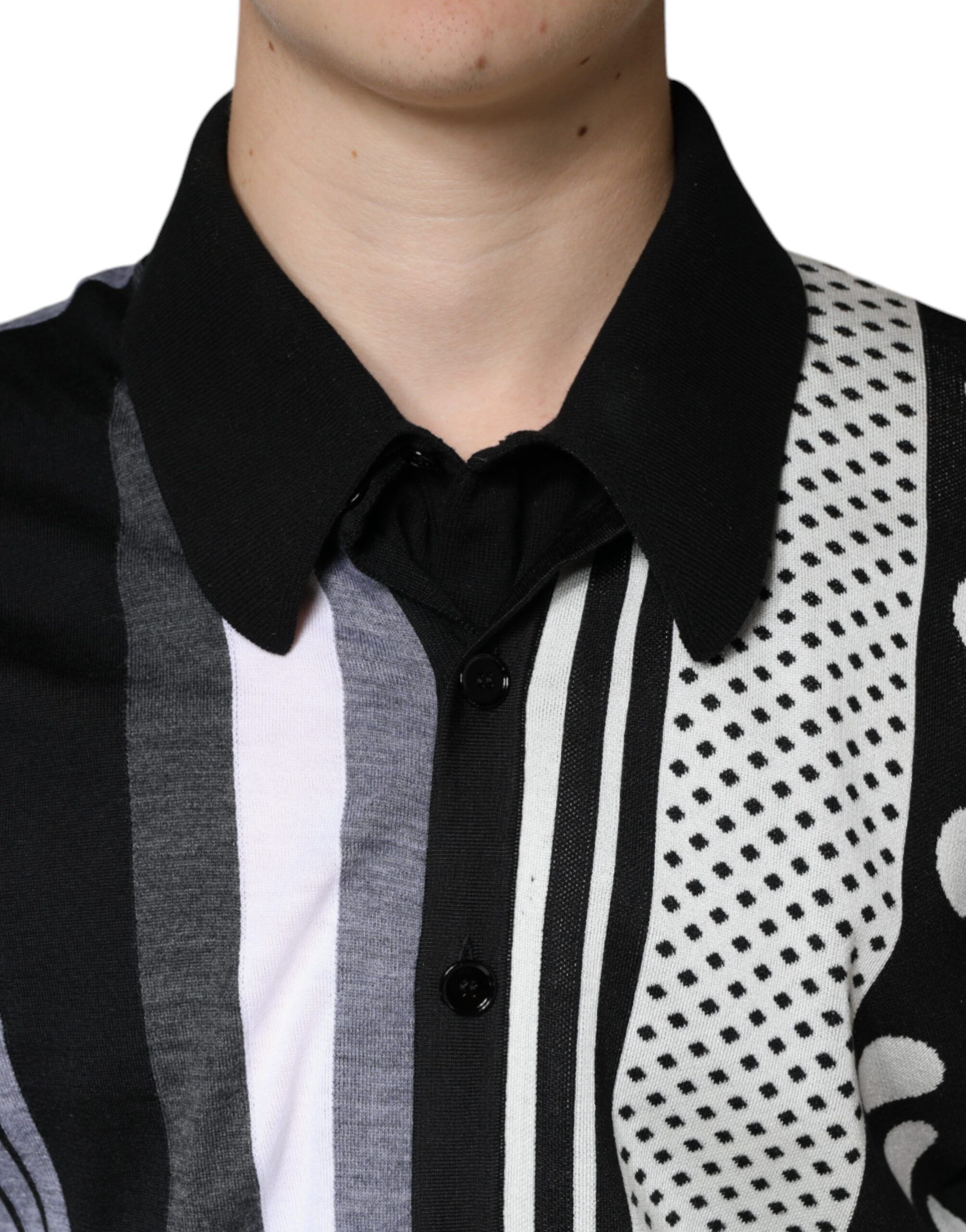 Black White Polka Dot Collared Polo Men's T-shirt - Dolce & Gabbana - Modalova