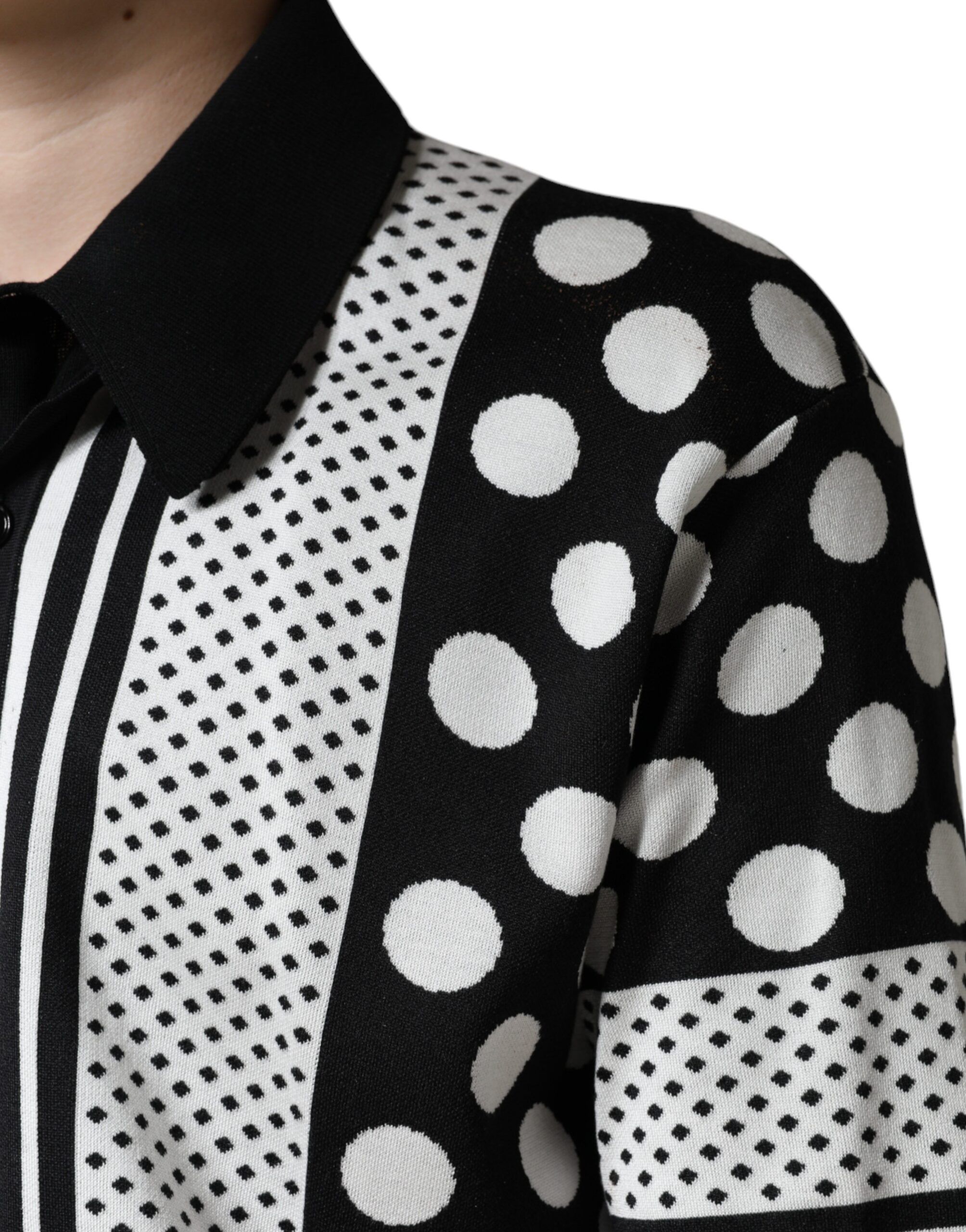Black White Polka Dot Collared Polo Men's T-shirt - Dolce & Gabbana - Modalova