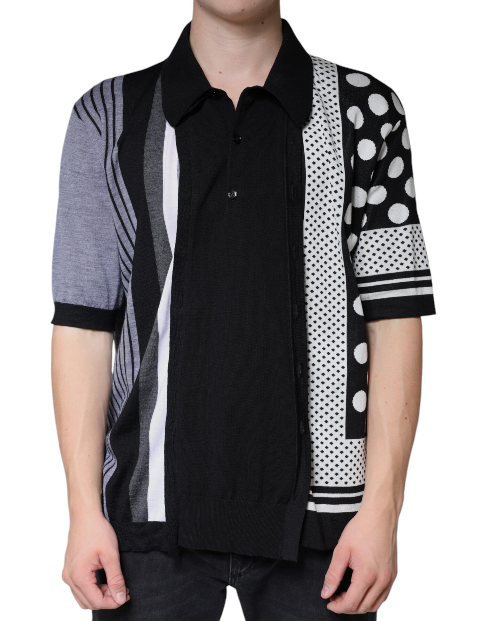 Black White Polka Dot Collared Polo Men's T-shirt - Dolce & Gabbana - Modalova