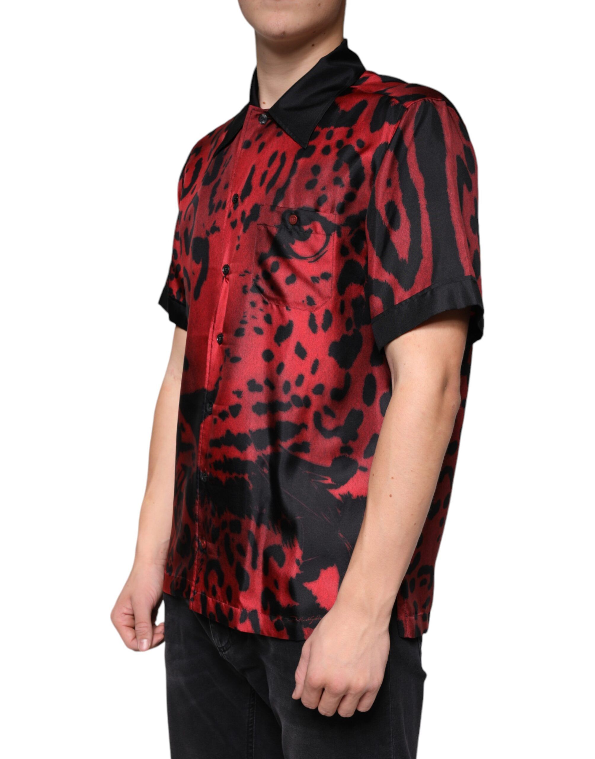 Leopard Silk Button Down Casual Men's Shirt - Dolce & Gabbana - Modalova