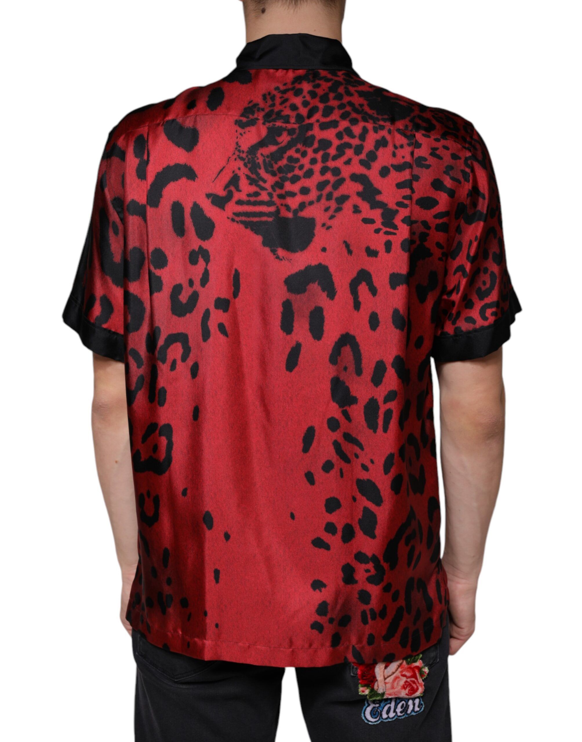 Leopard Silk Button Down Casual Men's Shirt - Dolce & Gabbana - Modalova
