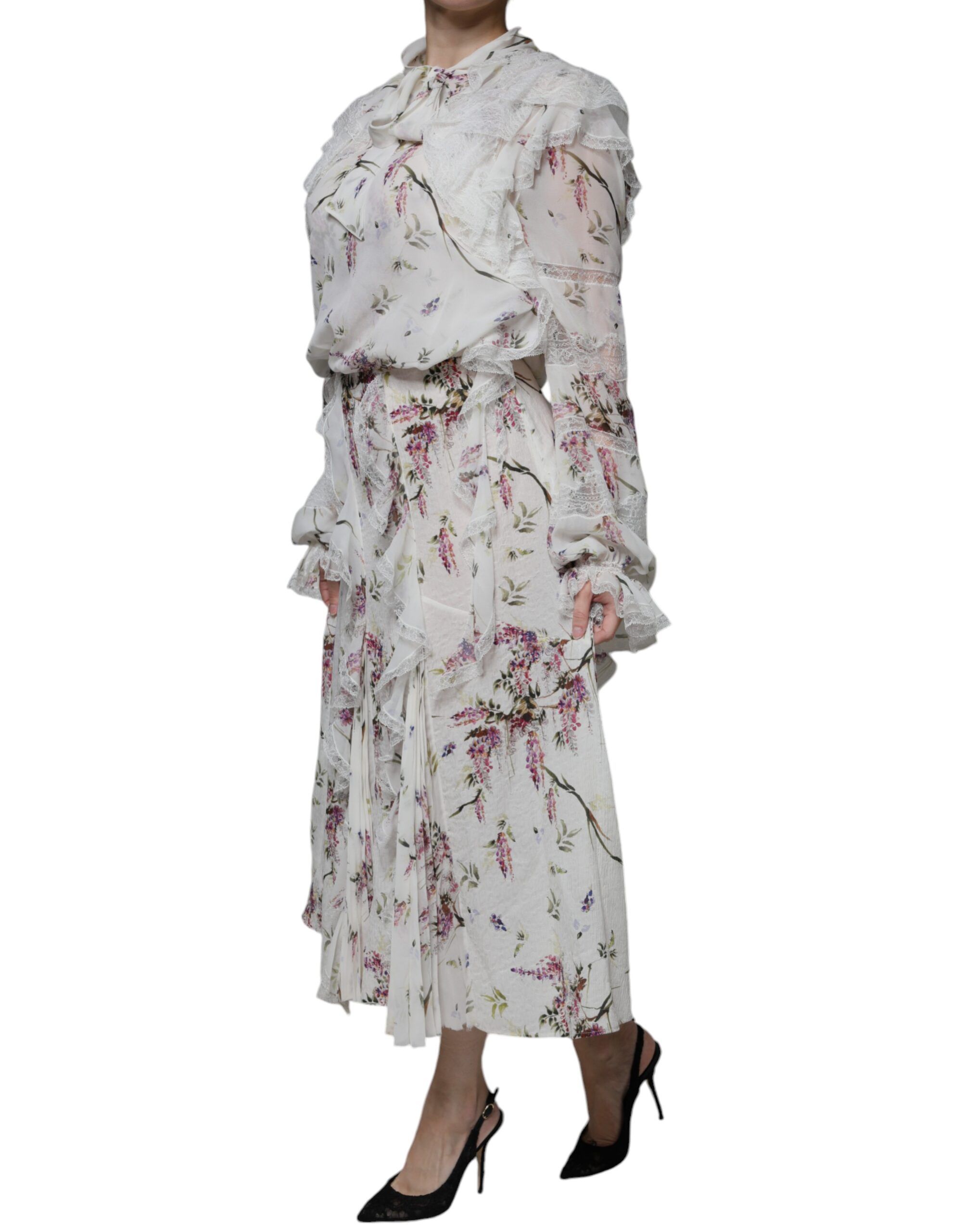 Floral Ruffles Lace Long Sleeves Maxi Women's Dress (Pre-Owned) - Ermanno Scervino - Modalova