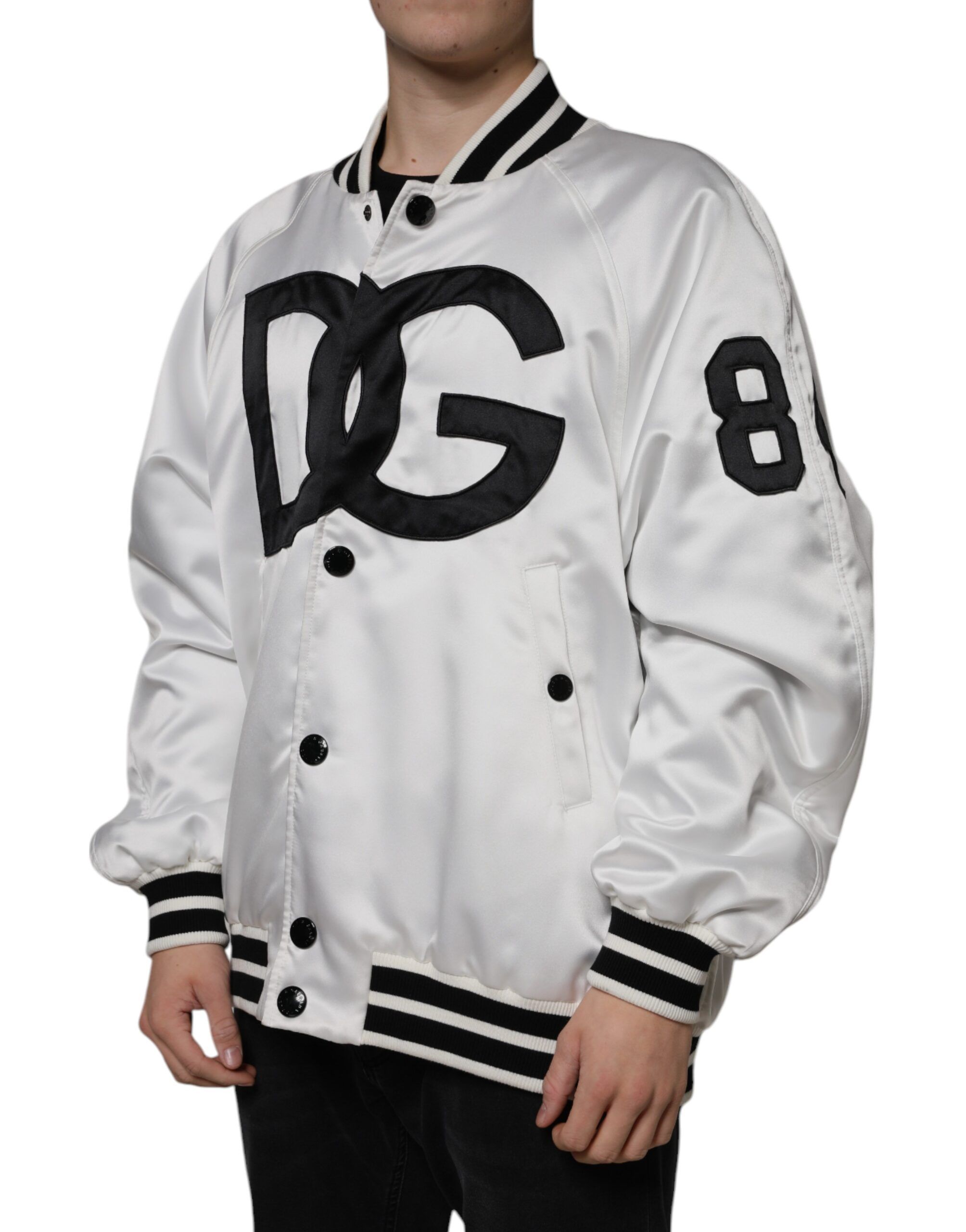 White Polyester Logo Full Zip Bomber Men's Jacket - Dolce & Gabbana - Modalova