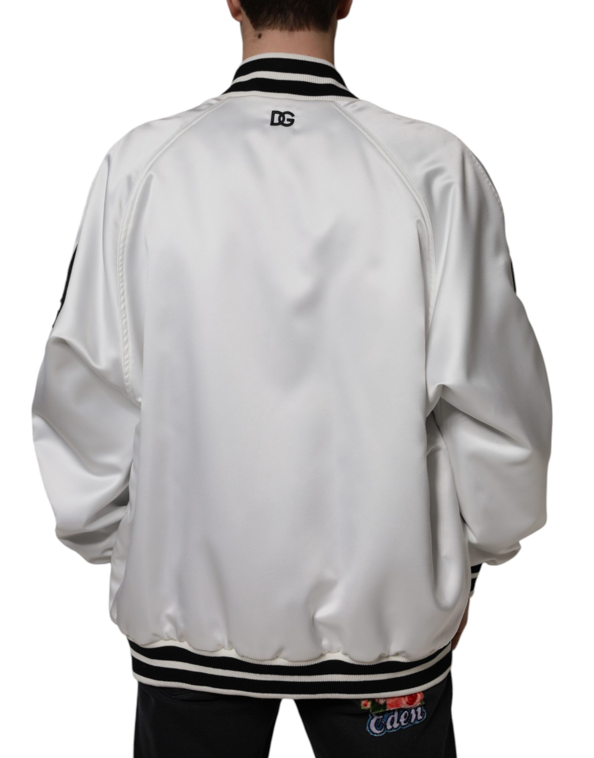 White Polyester Logo Full Zip Bomber Men's Jacket - Dolce & Gabbana - Modalova