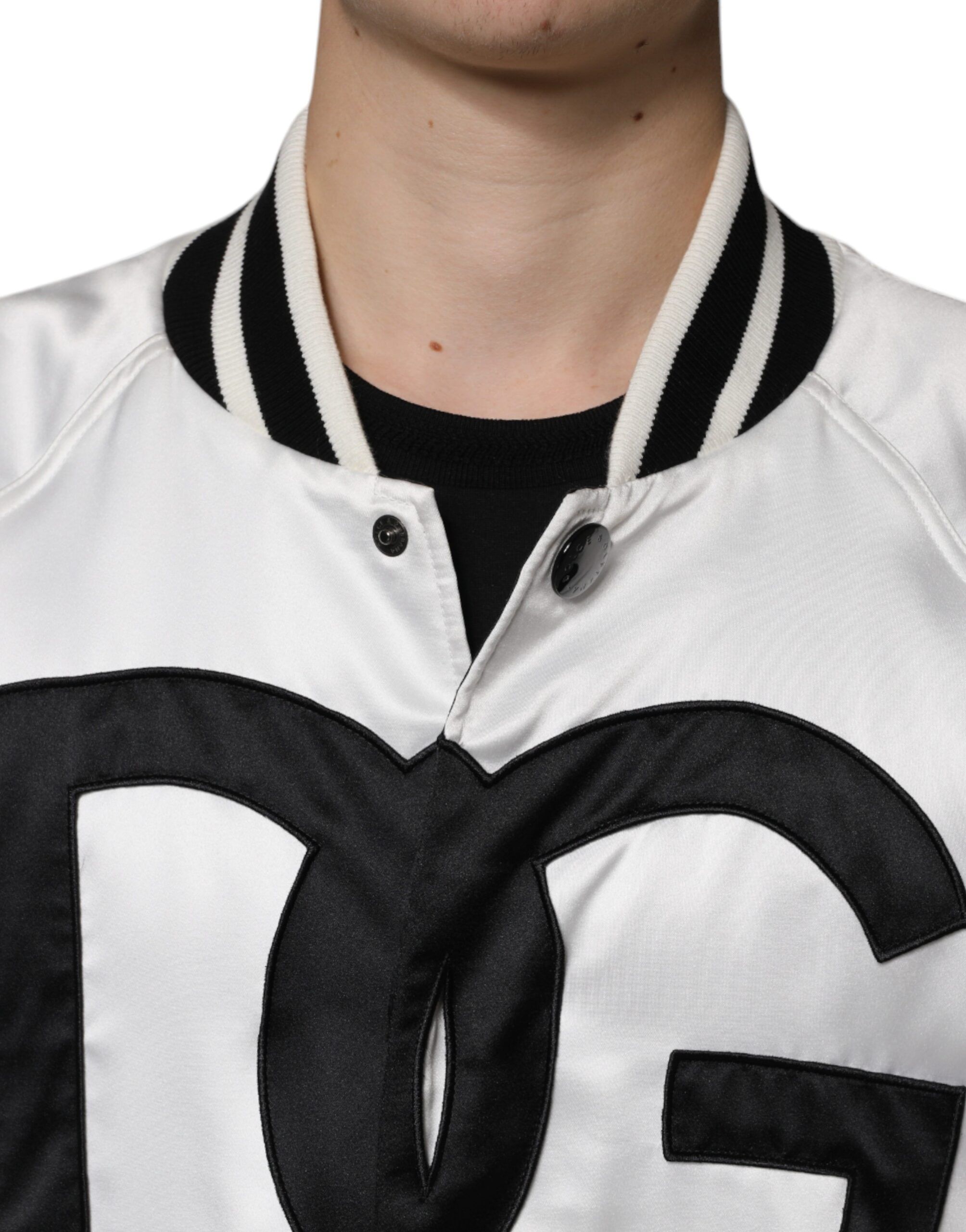 White Polyester Logo Full Zip Bomber Men's Jacket - Dolce & Gabbana - Modalova