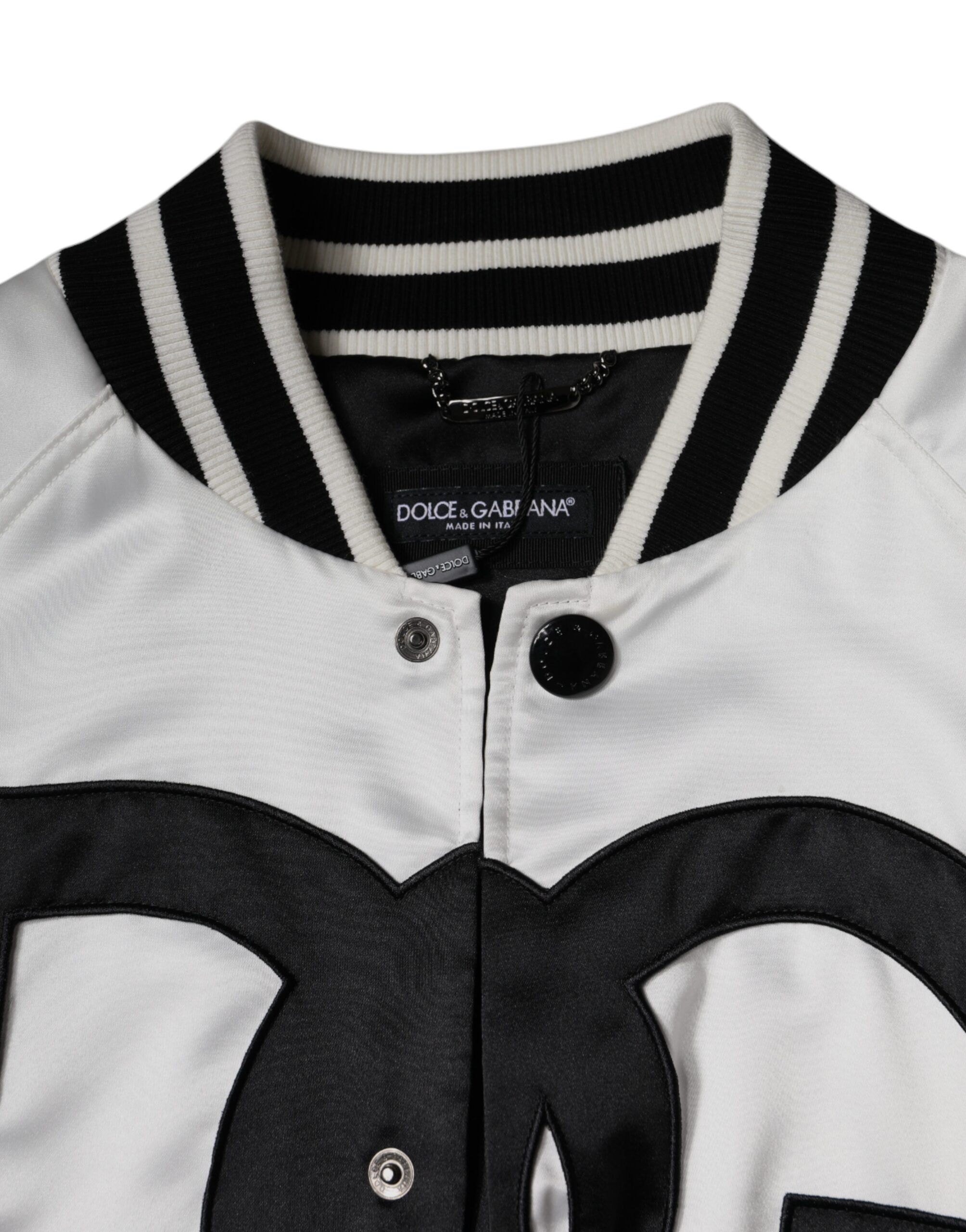 White Polyester Logo Full Zip Bomber Men's Jacket - Dolce & Gabbana - Modalova