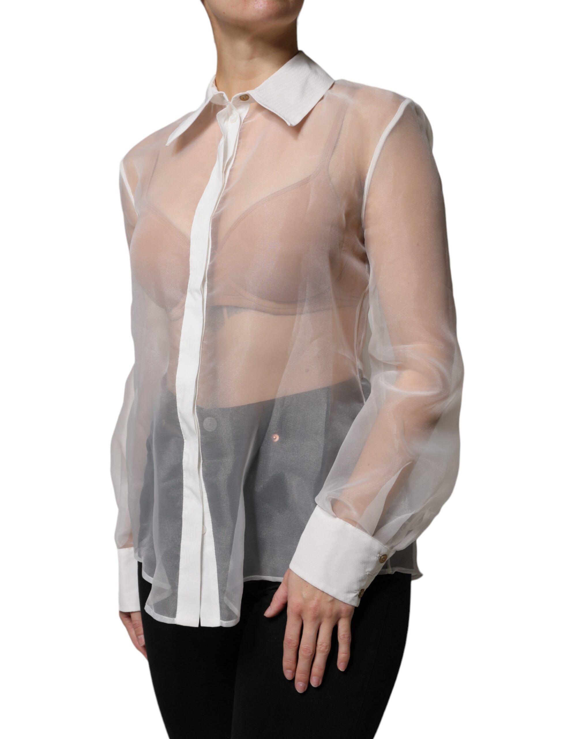 Sheer Collared Buttoned Long Sleeves Women's Top (Pre-Owned) - Elisabetta Franchi - Modalova