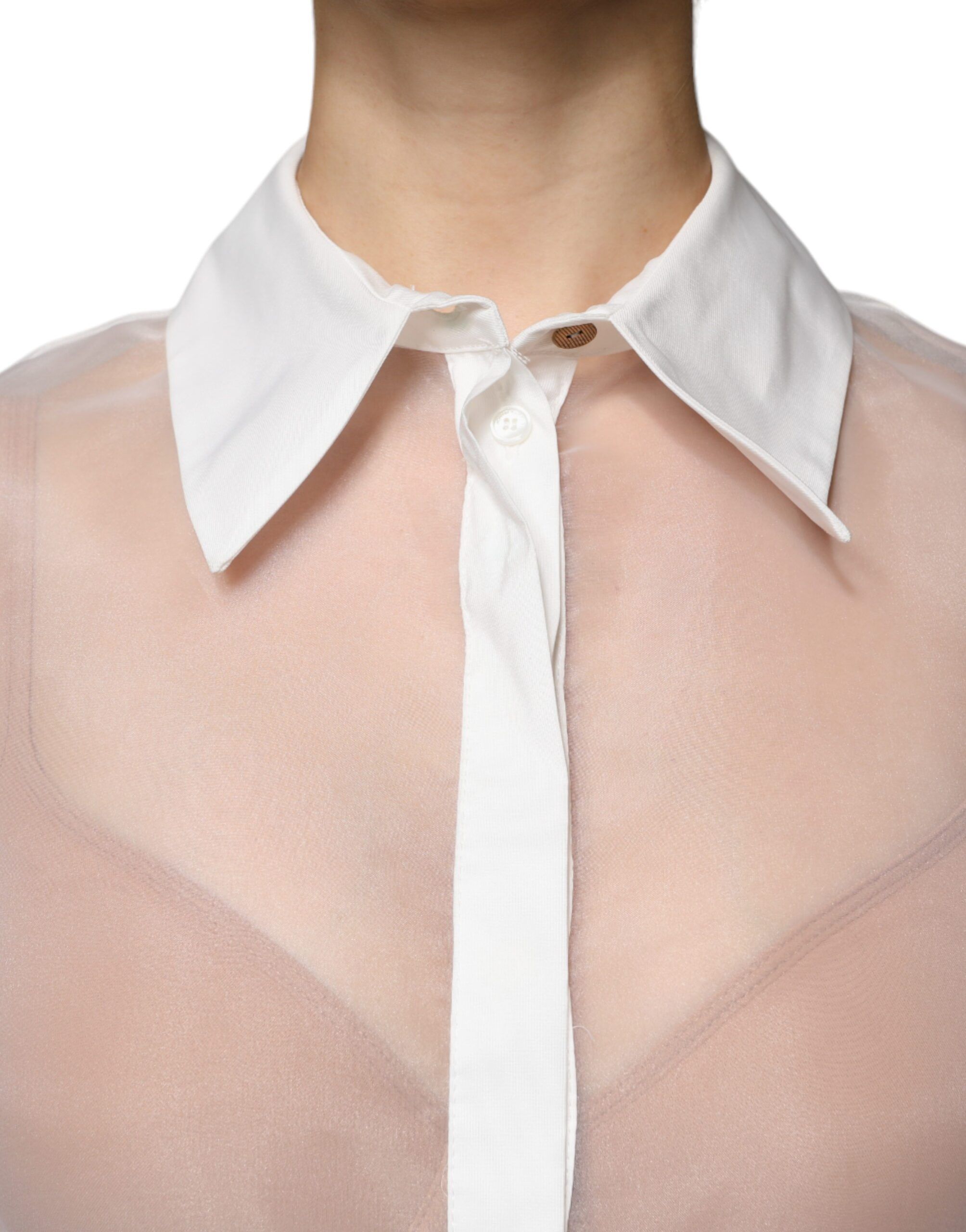 Sheer Collared Buttoned Long Sleeves Women's Top (Pre-Owned) - Elisabetta Franchi - Modalova