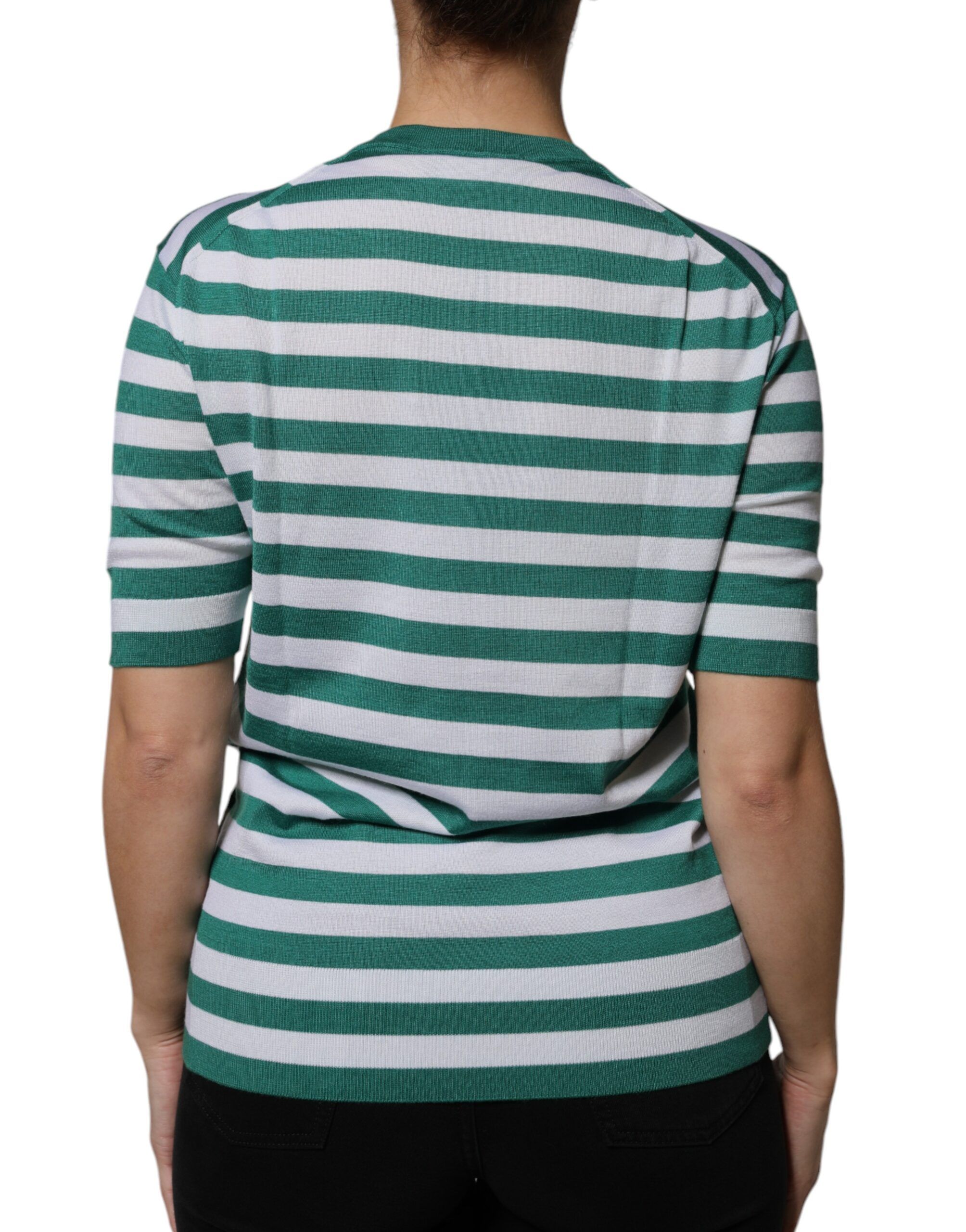 Green Stripe Leaf Crew Neck Women's T-shirt - Dolce & Gabbana - Modalova