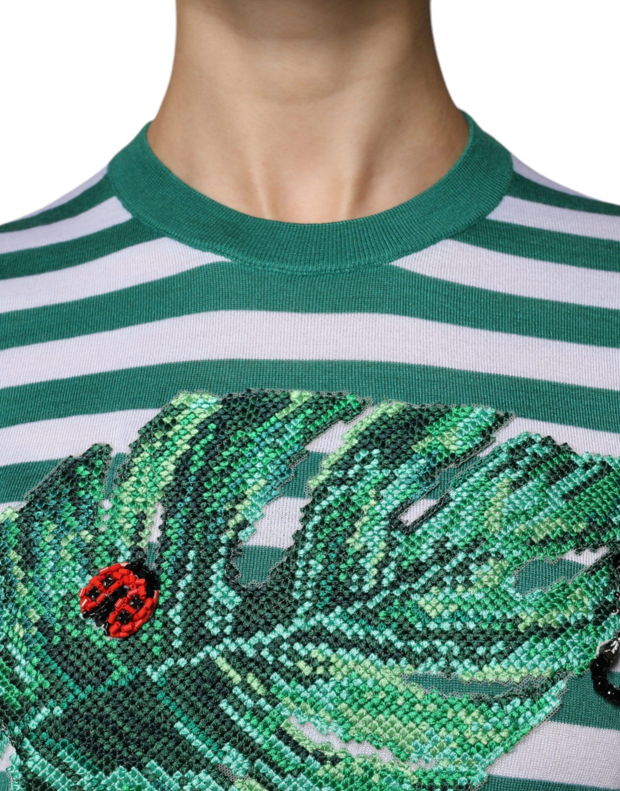 Green Stripe Leaf Crew Neck Women's T-shirt - Dolce & Gabbana - Modalova