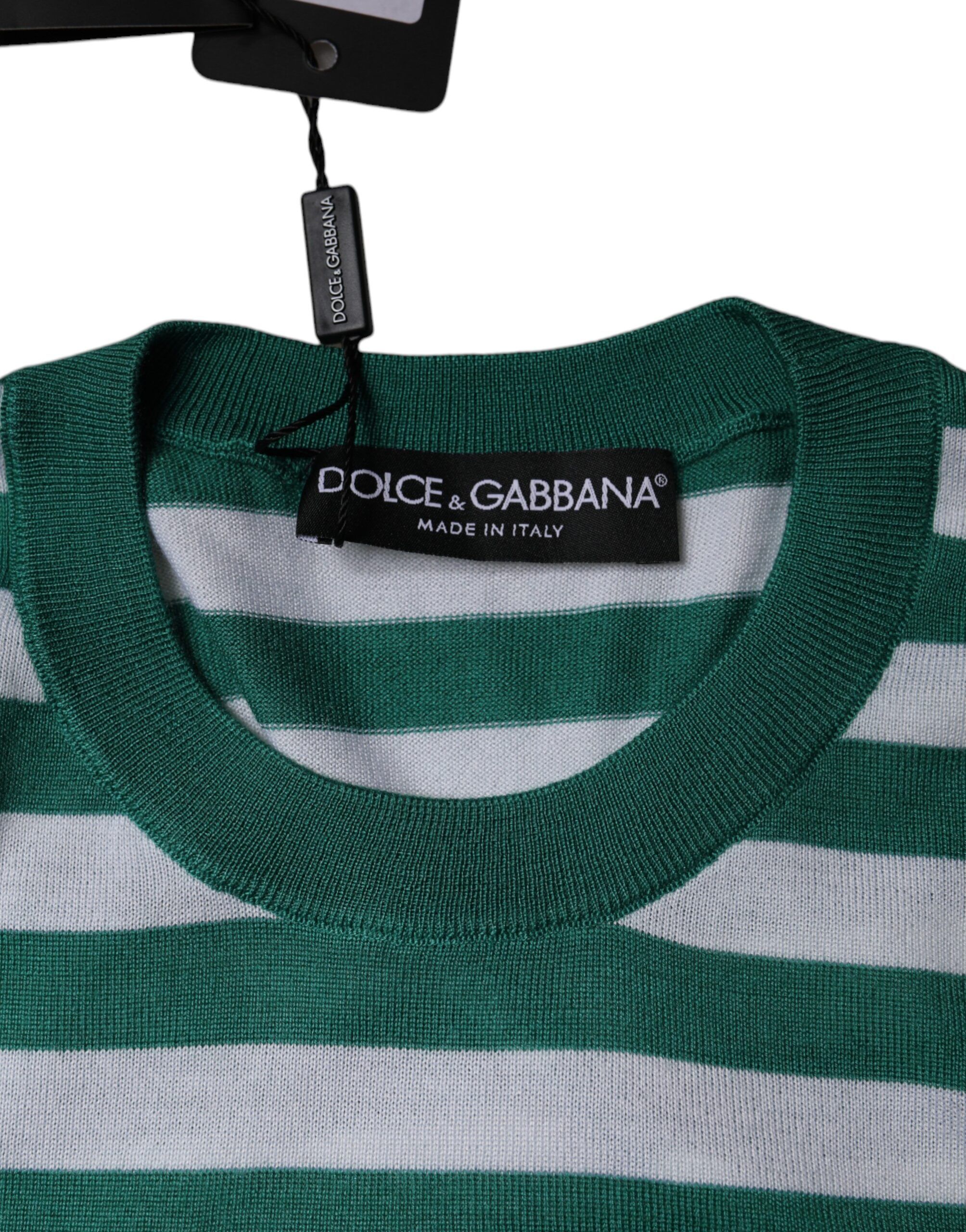 Green Stripe Leaf Crew Neck Women's T-shirt - Dolce & Gabbana - Modalova