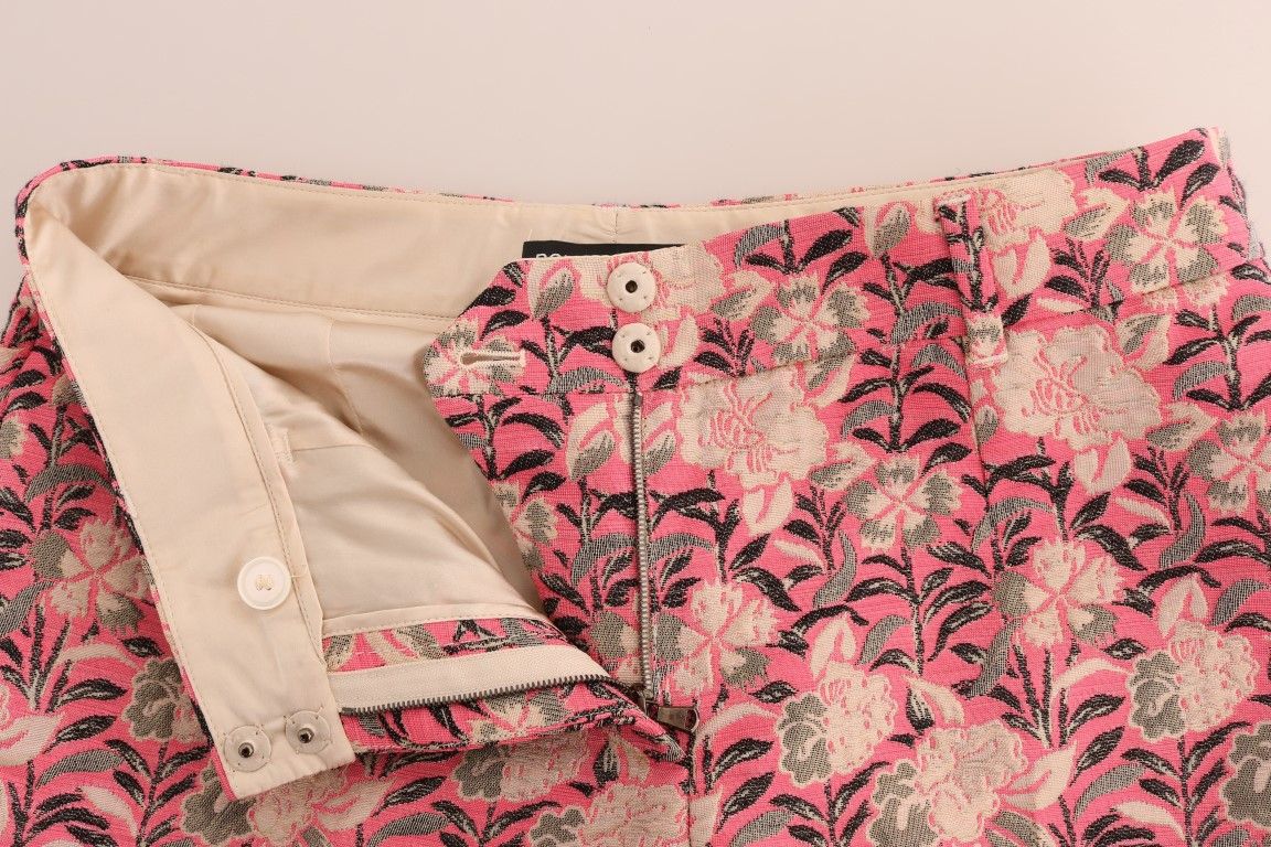 Pink Floral Brocade Capri Women's Pants - Dolce & Gabbana - Modalova