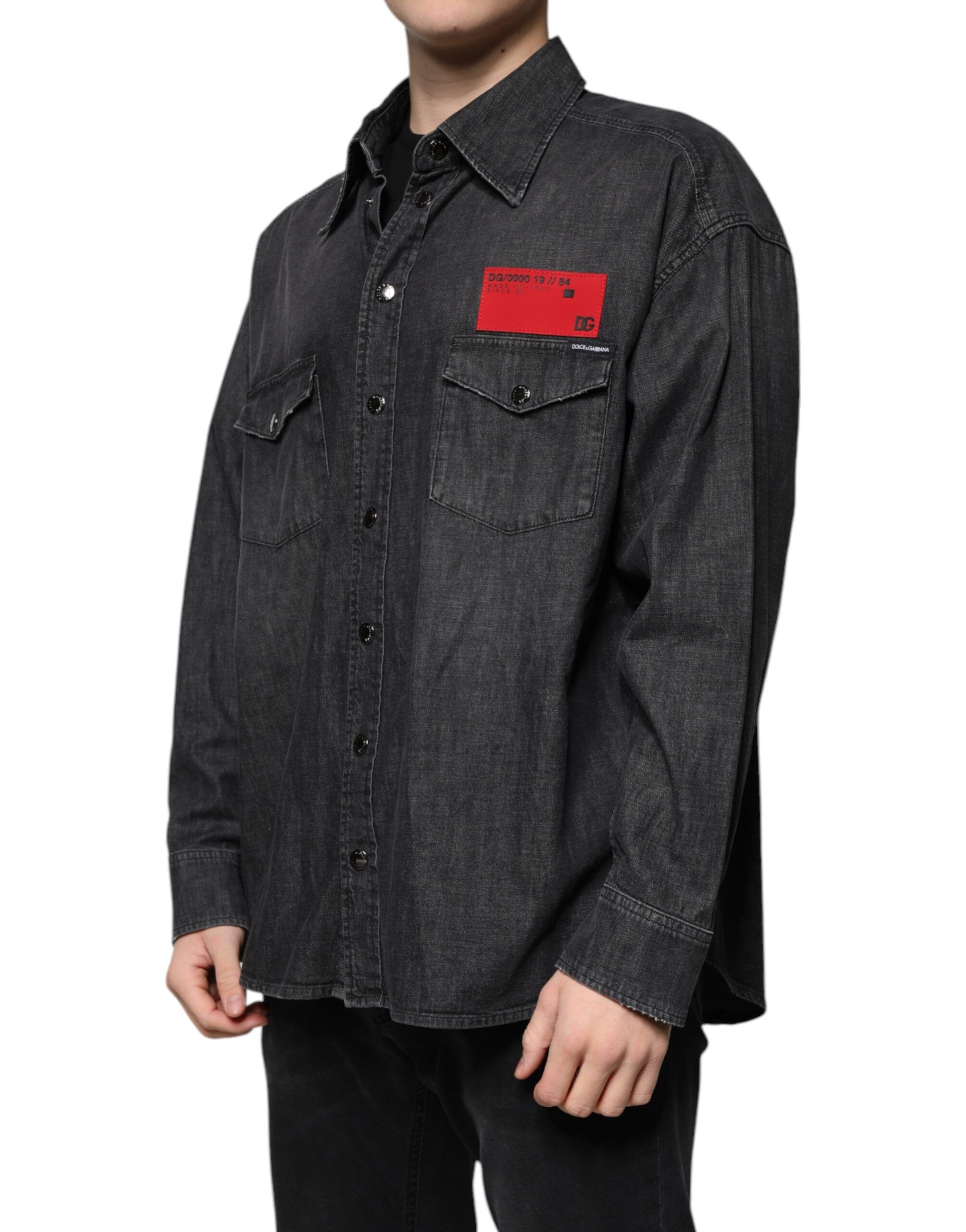 Logo Cotton Button Down Denim Men's Shirt - Dolce & Gabbana - Modalova