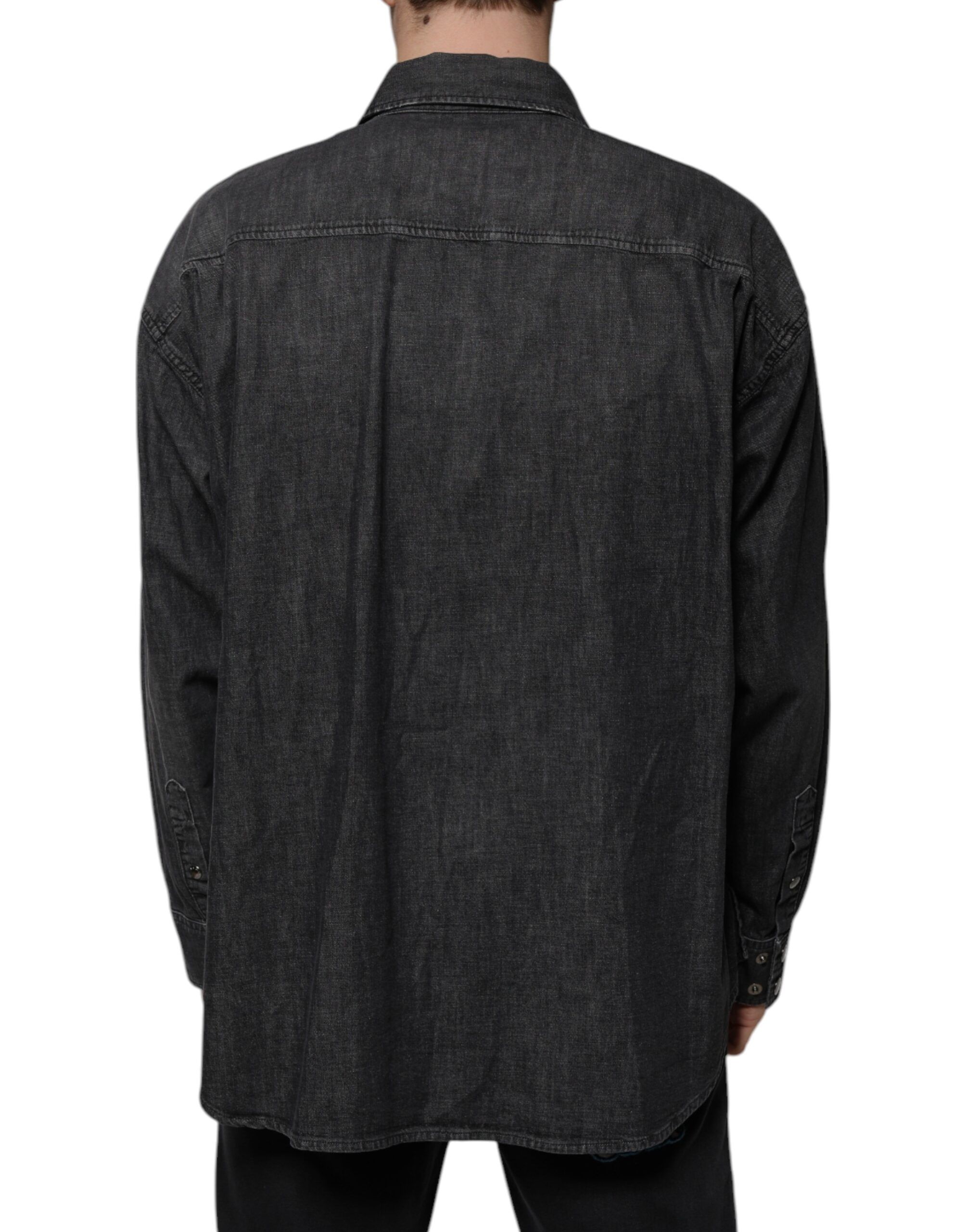 Logo Cotton Button Down Denim Men's Shirt - Dolce & Gabbana - Modalova