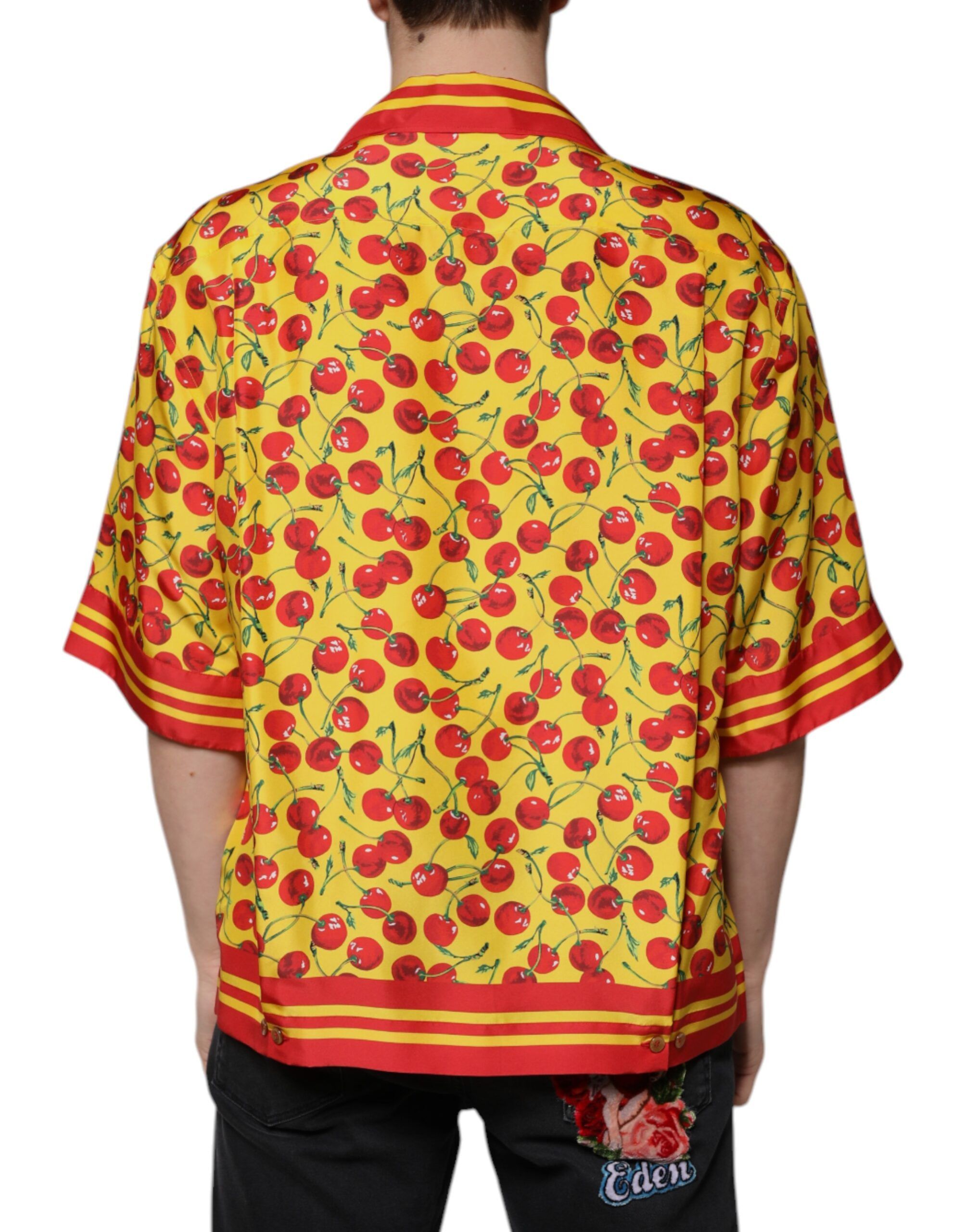 Cherry Button Down Silk Casual Men's Shirt - Dolce & Gabbana - Modalova