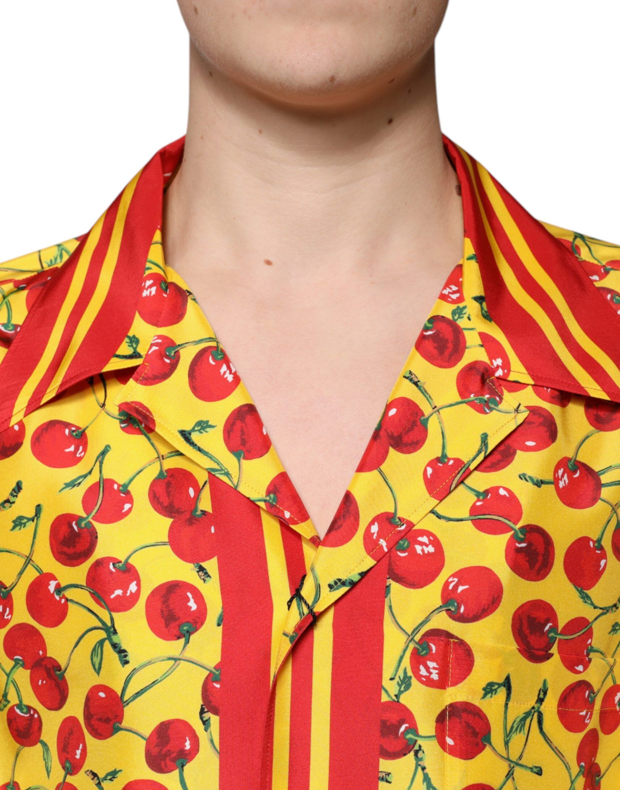 Cherry Button Down Silk Casual Men's Shirt - Dolce & Gabbana - Modalova