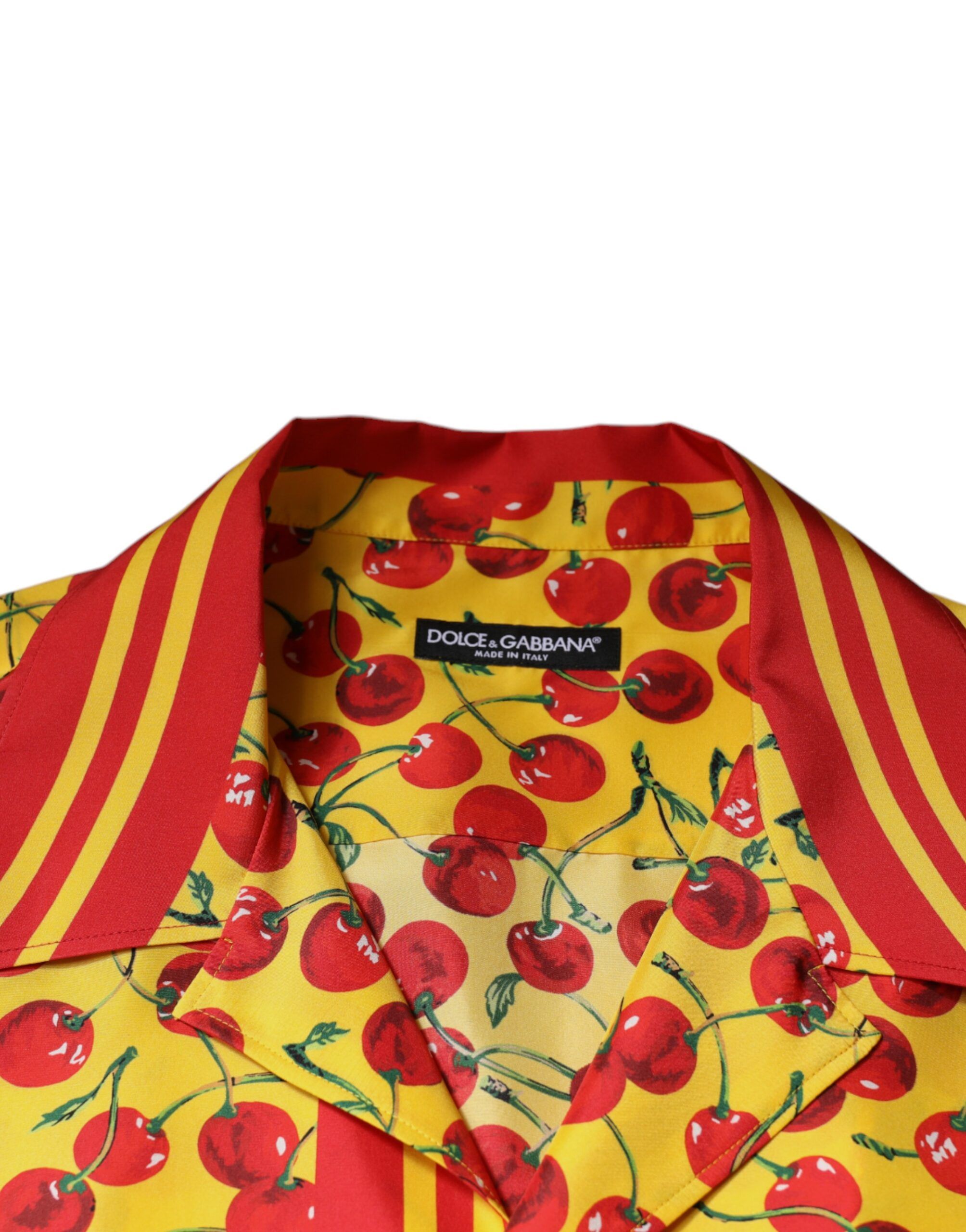 Cherry Button Down Silk Casual Men's Shirt - Dolce & Gabbana - Modalova