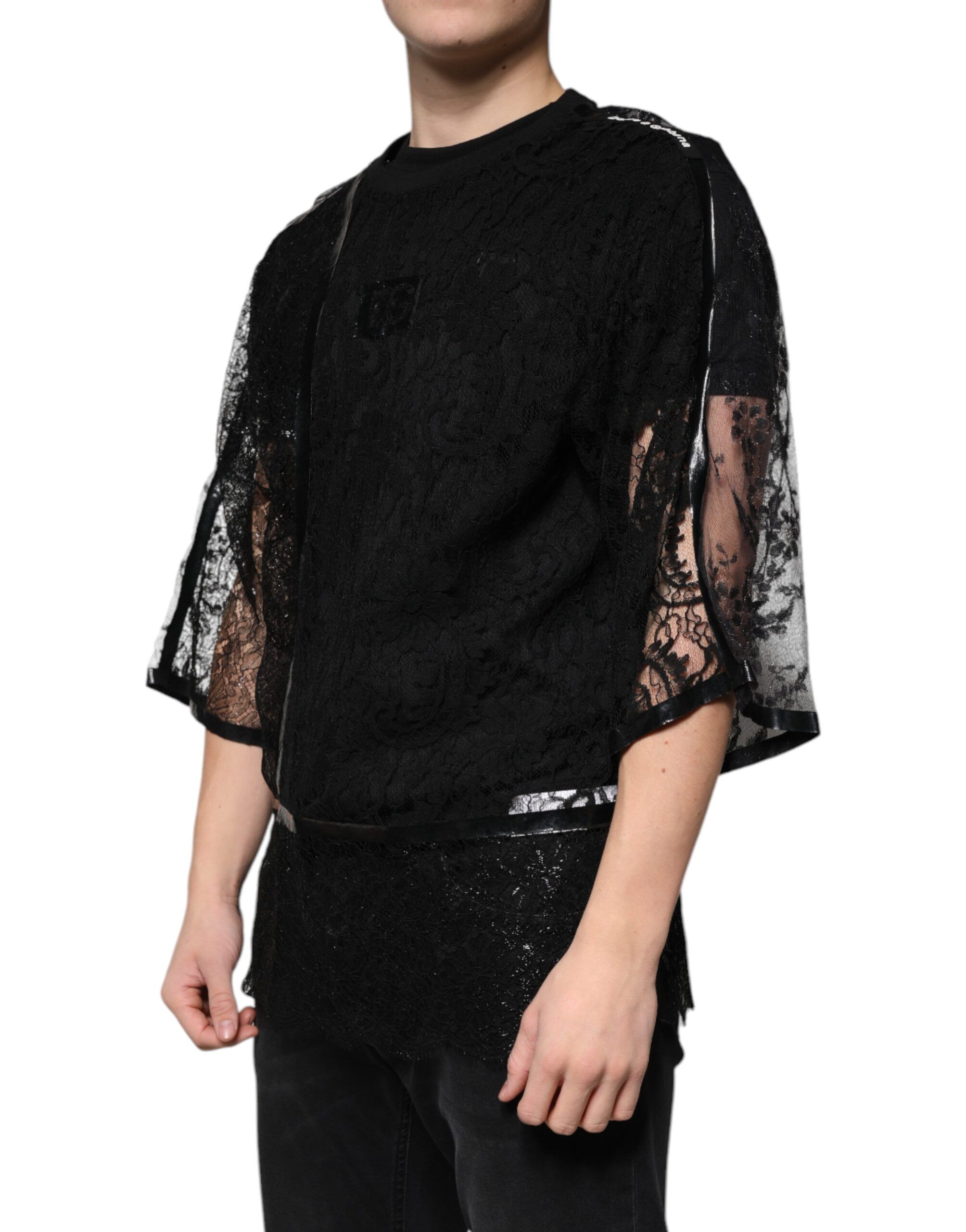 Nylon Floral Lace Crew Neck Men's T-shirt - Dolce & Gabbana - Modalova