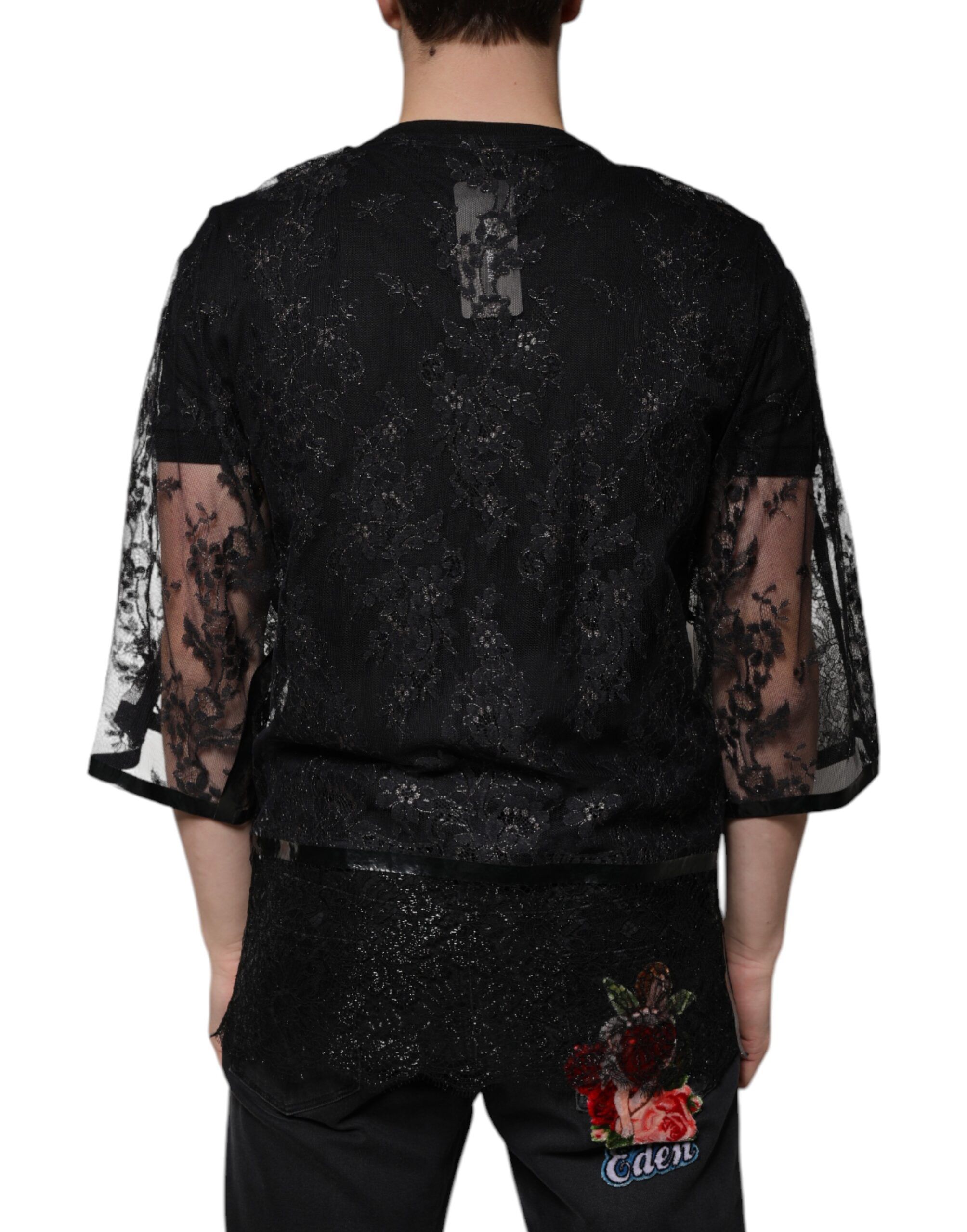 Nylon Floral Lace Crew Neck Men's T-shirt - Dolce & Gabbana - Modalova